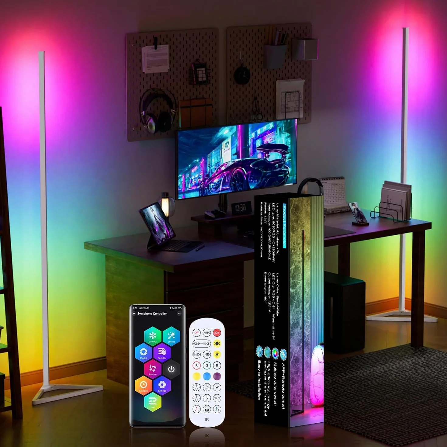 Lampa stojąca LED, 2 sztuki, 140 cm, RGBIC, możliwość ściemniania, z aplikacją, wysokość DIY zdejmowana, 16 milionów kolorów, 300 trybów scenerii, synchronizacja muzyki, programator czasowy