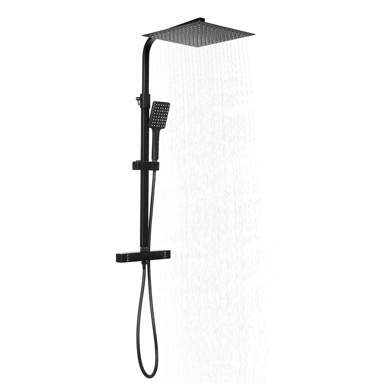Zestaw prysznicowy, system prysznicowy bez armatury 2 w 1, czarny, deszczownica, bateria mieszakowa, stal nierdzewna, 30 x 30 cm, deszczownica i regulowana słuchawka prysznicowa do łazienki