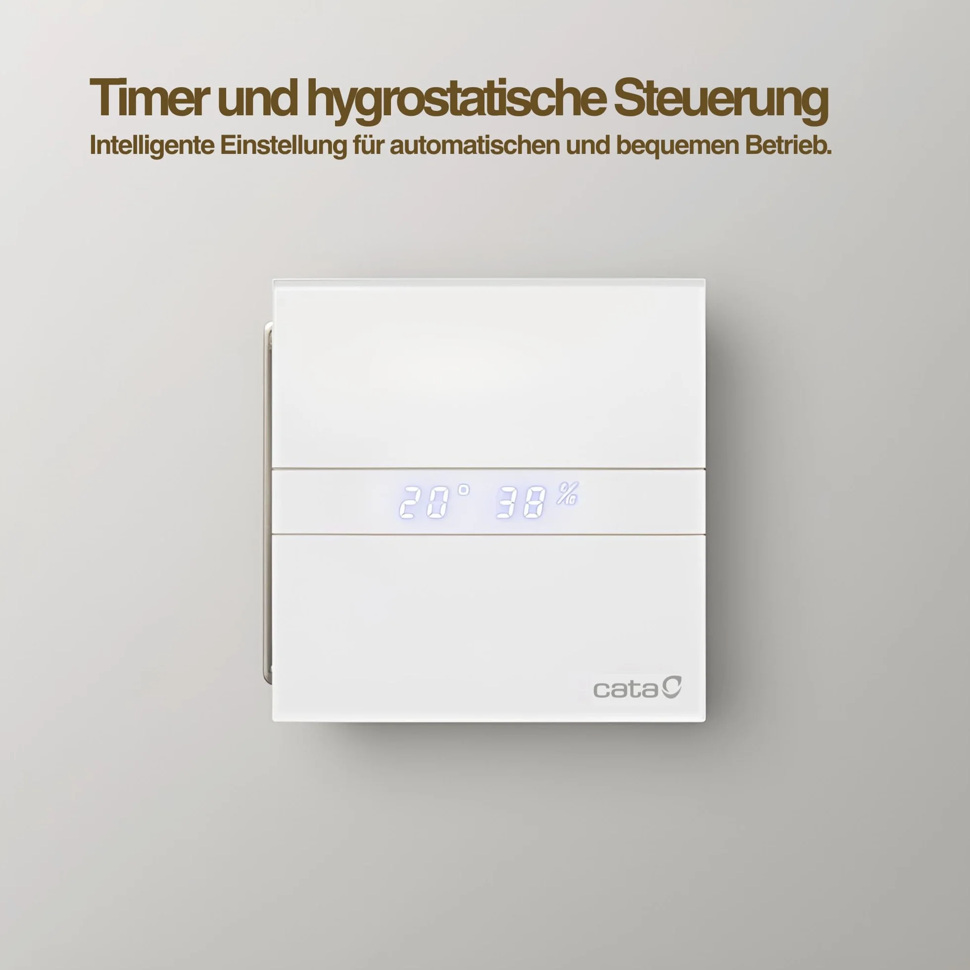 E-120 GTH - wentylator wyciągowy łazienkowy - seria E Glass Hygro - szklany front - timer i czujnik wilgotności - klasa energetyczna B - cichy wentylator wyciągowy - szerokość 17 cm - Cata
