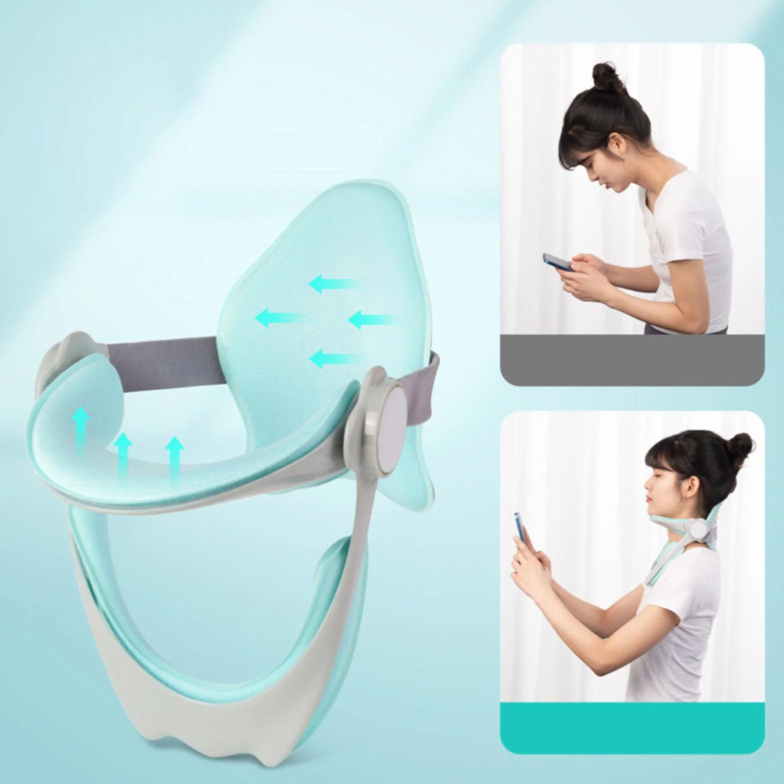 Ergonomiczny stabilizator karku – regulowany 360° korektor postawy do przodu i karku, oddychający materiał, wygodny rozciągacz szyi dla studentów / pracowników biurowych