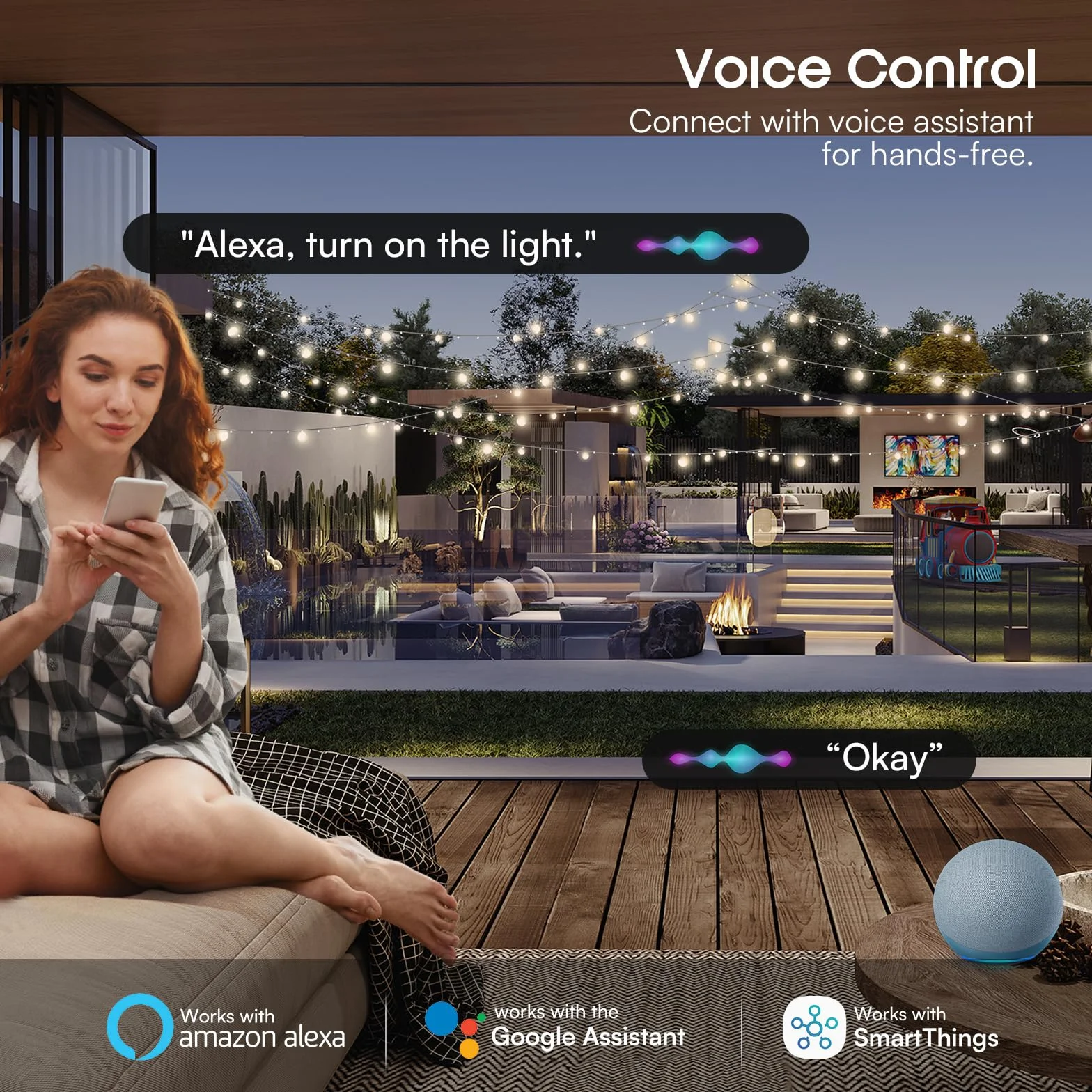 EIGHTREE Zewnętrzne gniazdko Wi-Fi IP44, wodoodporne, z pomiarem zużycia energii, kompatybilne z Alexa, SmartThings i Google Home, timer i zdalne sterowanie, 2.4 GHz