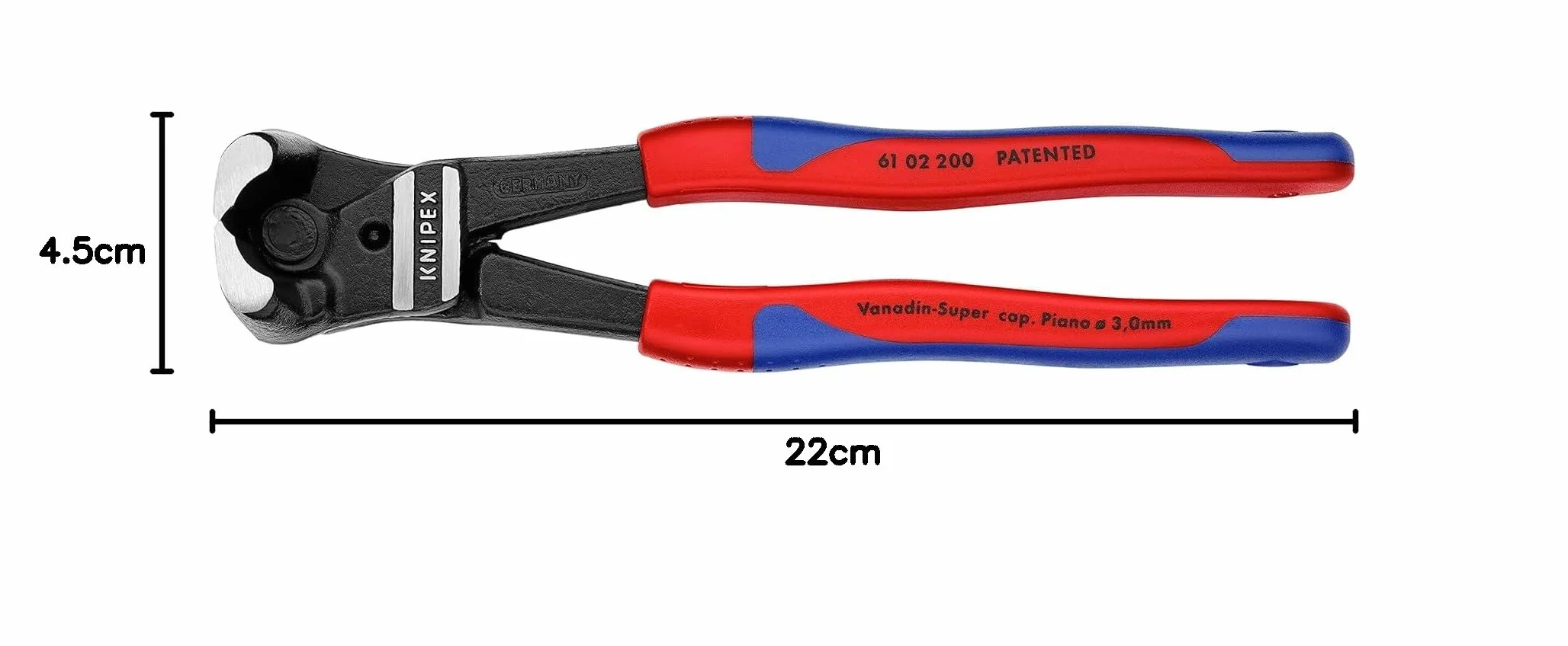 KNIPEX Szczypce tnące czołowe z wysokim przełożeniem dźwigni z tworzywa sztucznego, powlekane 200 mm, 61 02 200