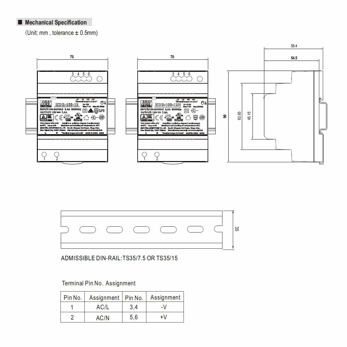 MEAN WELL HDR-100-24 AC-DC Ultra Slim DIN Rail zasilacz CV, czarny