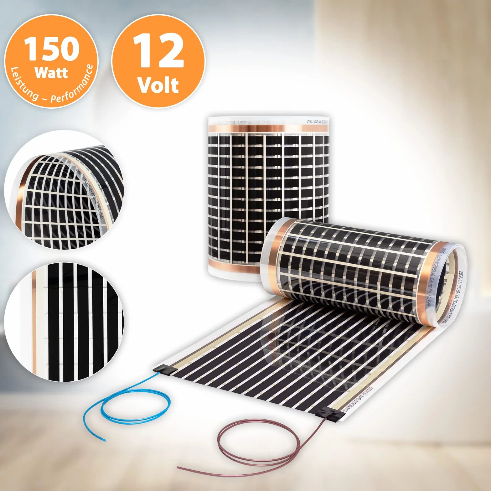 Mi-Heat Carbon Folia Grzewcza 12V 30cm 150 W/m² Ogrzewanie Podłogowe