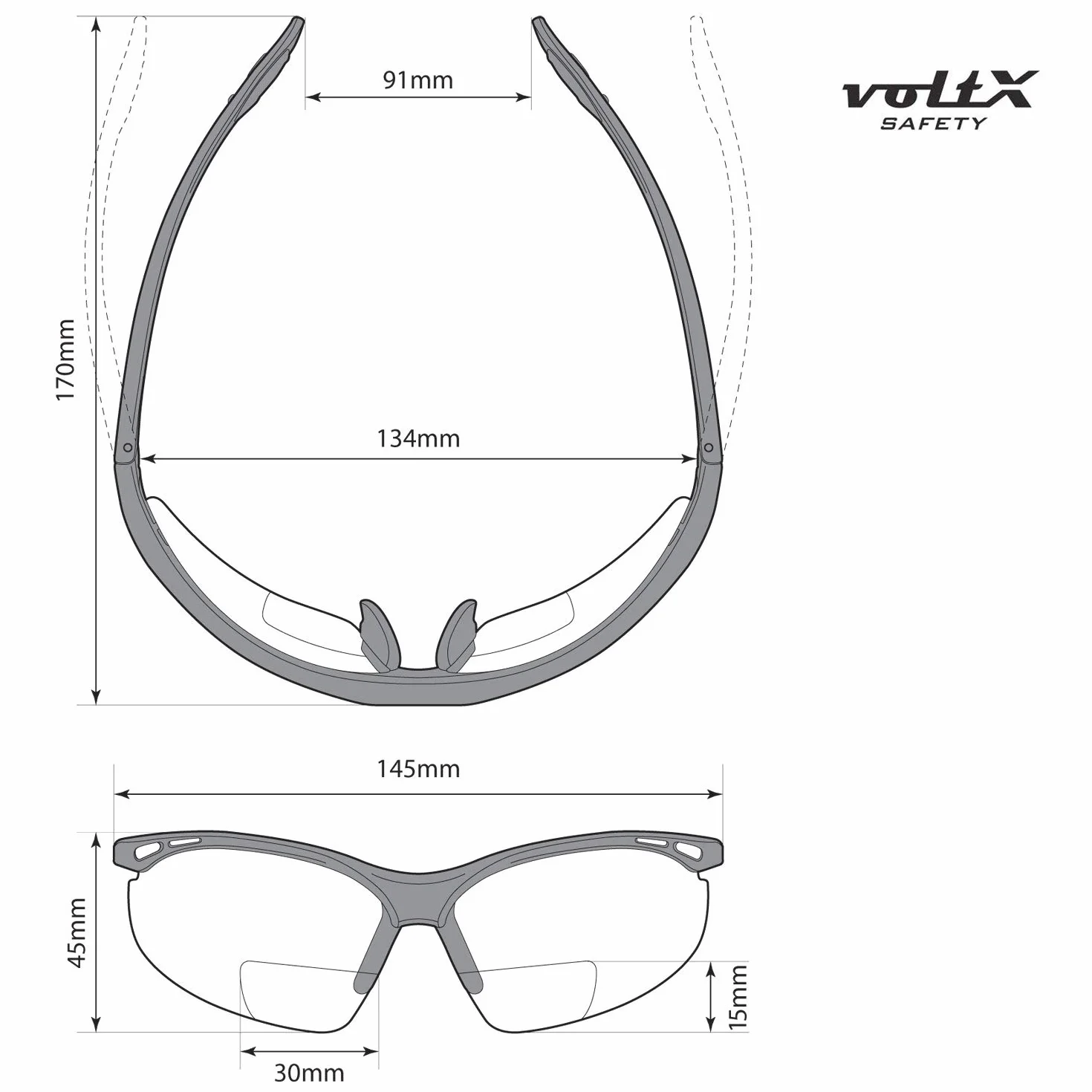 BIFOKALE voltX 'Constructor' okulary ochronne z funkcją czytania (+ 1.0 - +3,0 przezroczystych dioptrii, żółto-szare) z certyfikatem CE EN166f / okulary sportowe dla rowerzystów