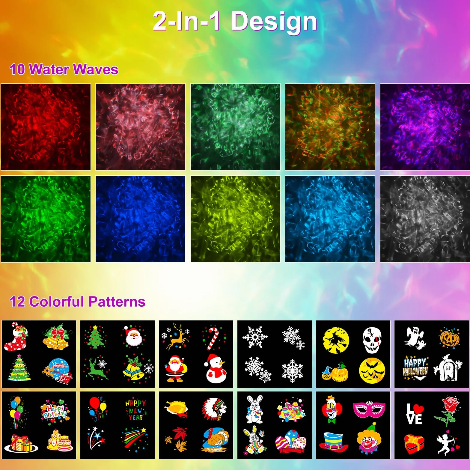 YAZEKY Świąteczne światła projektora, wodoodporna lampa projektora LED z pilotem, zewnętrzne oświetlenie projektora do wnętrz bożonarodzeniowych 12 wzorów dekoracji