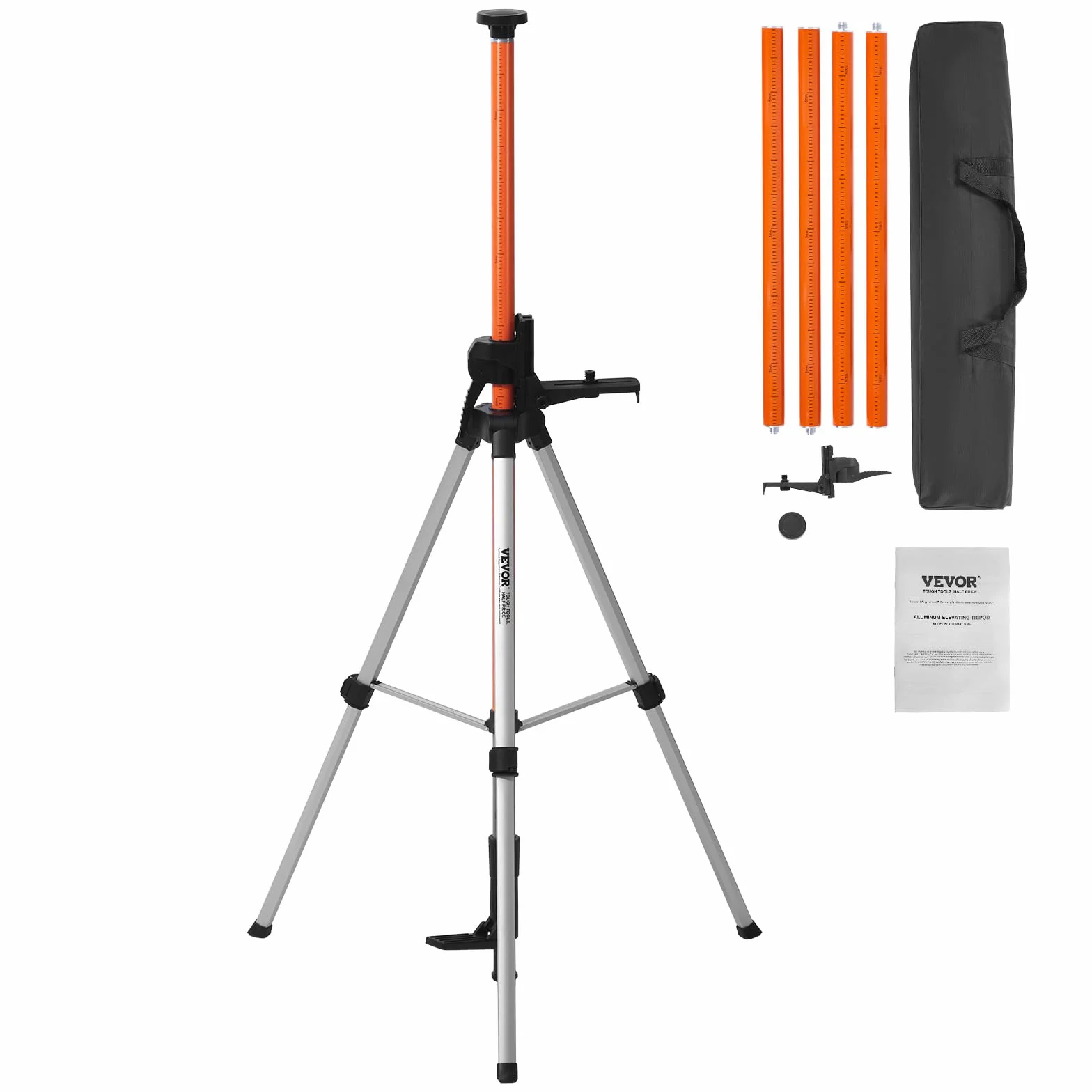 VEVOR Statyw do poziomowania laserowego, mocowanie gwintu 1/10.2 cm-20 i 5/20.3 cm-11, regulacja wysokości 104-340 cm, z bąbelkami poziomu i wytrzymałym stojakiem, wysuwany słup, lekki aluminiowy