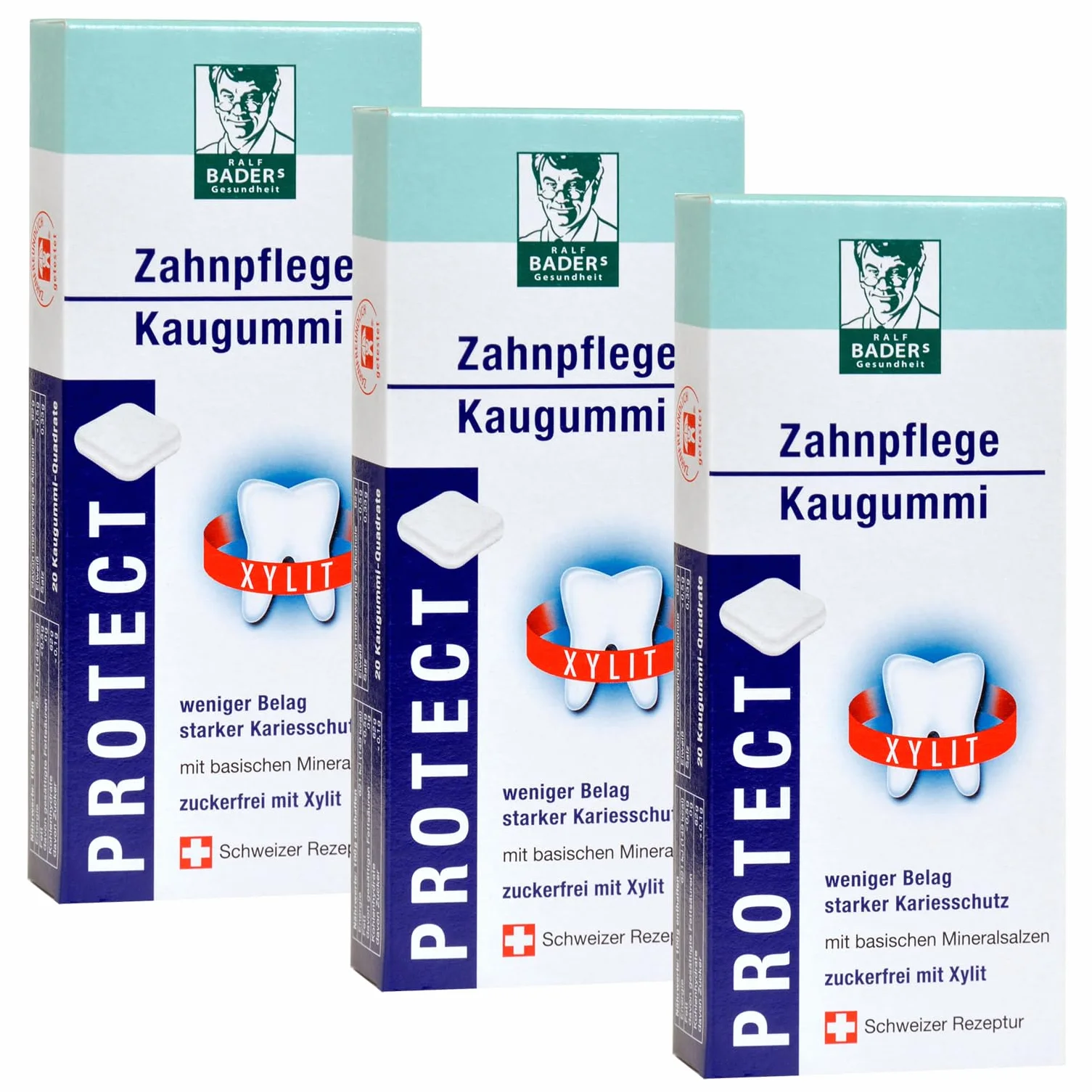 Ralf BADERs Gesundheit guma do żucia z ksylitolem 3 x 20 kwadratów