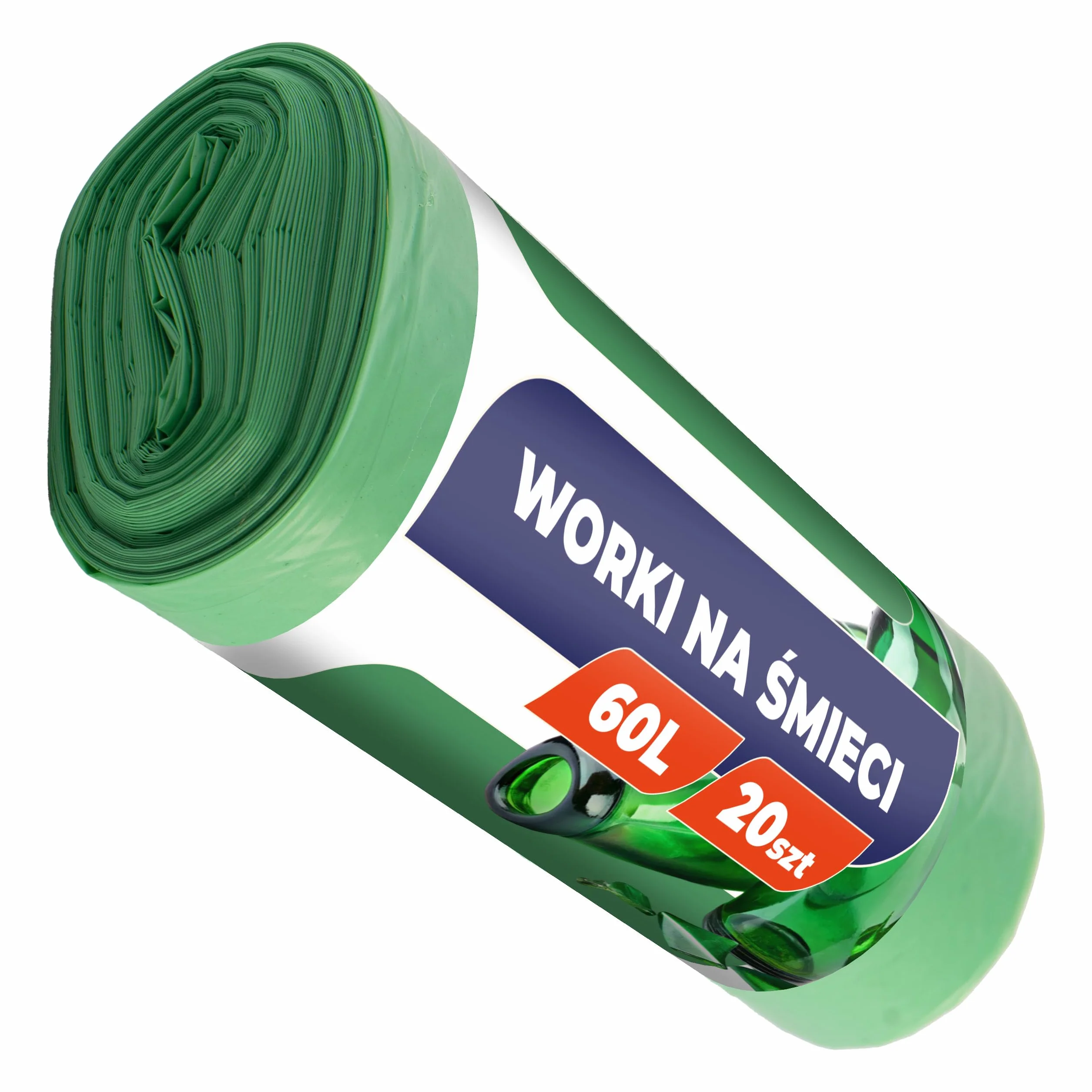 Worki do Segregacji Śmieci Zielone MOCNE 60L Rolka 20 szt Wytrzymałe Worki na Odpady Segregacyjne Materiał LDPE Worki w Rulonie do Pracy, Domu, Garażu Torby na Odpady