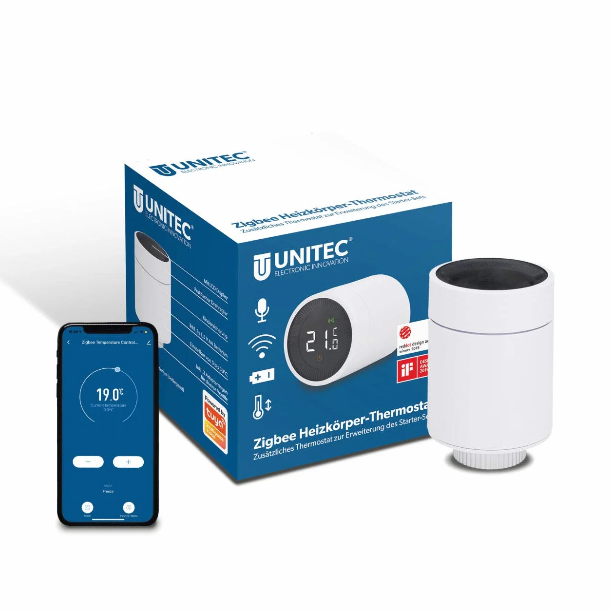 UNITEC Inteligentne przedłużenie termostatu chłodnicy z wyświetlaczem LCD, kompatybilne z Amazon Alexa i Hey Google,30946