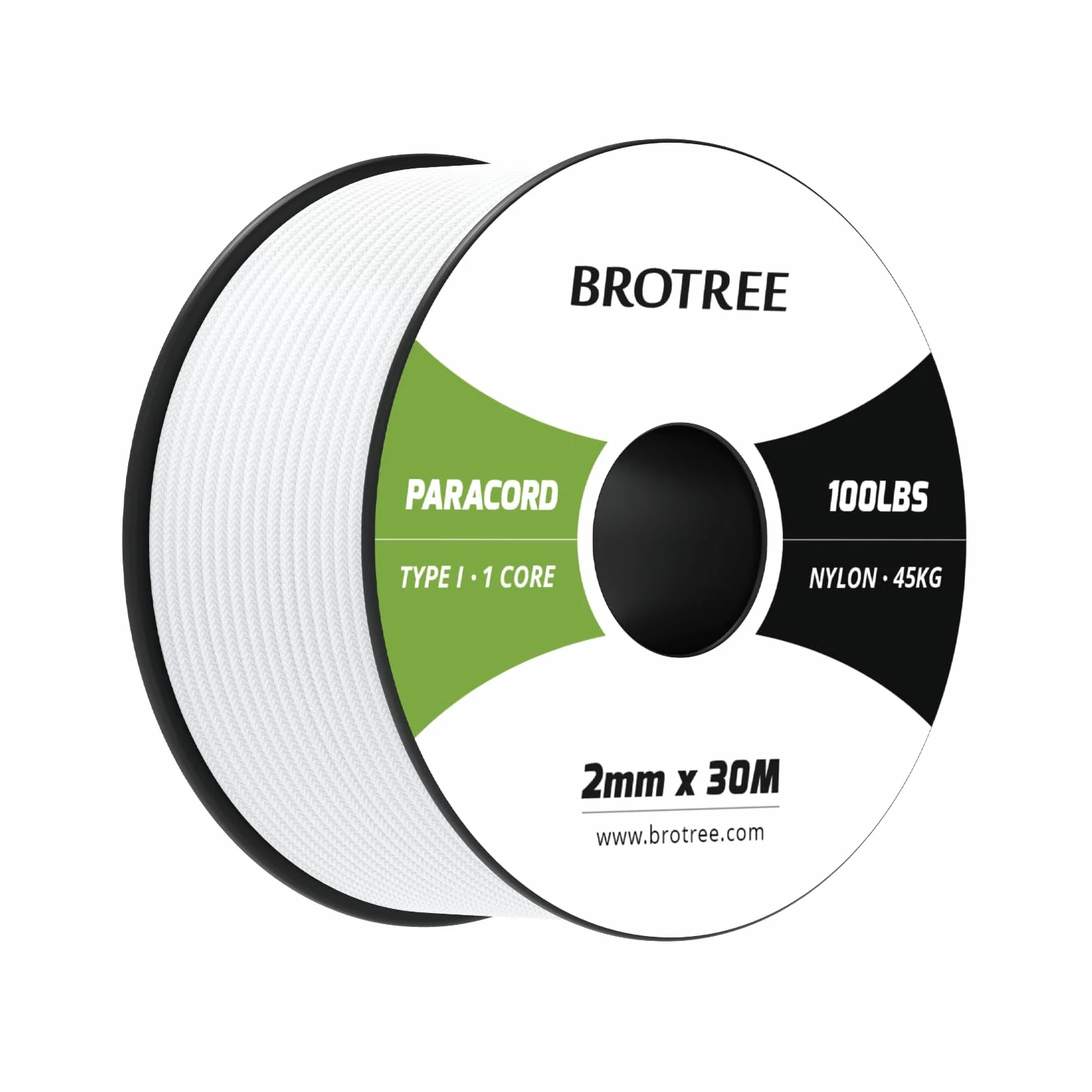 Brotree Paracord 2mm 30M 100% Lina Nylonowa 1-żyłowa Sznurek do Zewnątrz, Rzemieślnicze, Kemping - Obciążenie Niszczące 45kg (Biały)