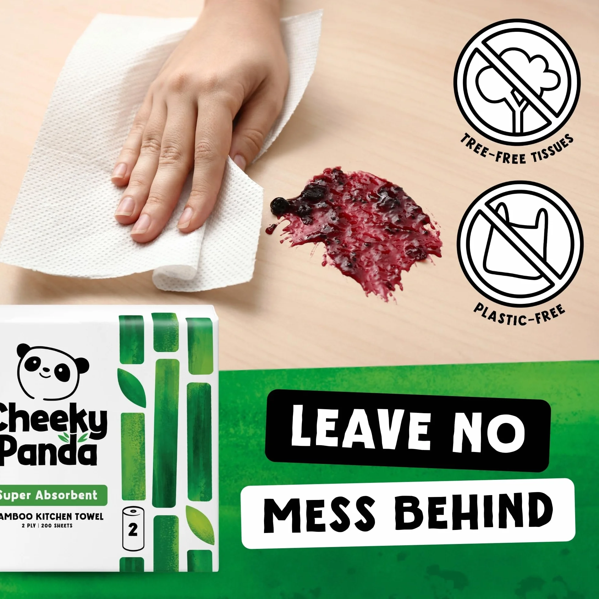The Cheeky Panda - Bambusowe ręczniki papierowe luzem, 10 x 100 arkuszy ręczników papierowych, 1000 x 2-warstwowe ręczniki papierowe, mocne i trwałe