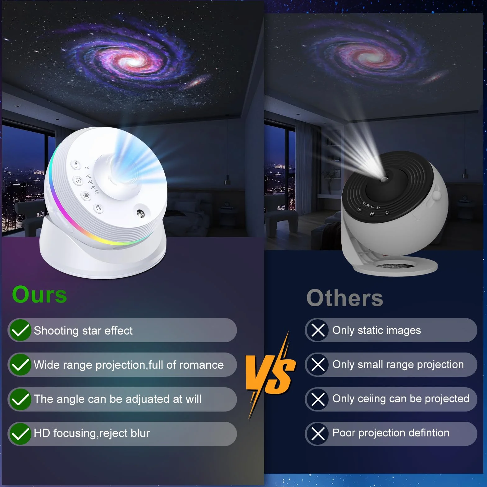 Astarama Projektor gwiaździstego nieba, projektor planetarium 4K HD, projektor galaktyki meteorytów, projektor światła gwiazdy. Realistyczna lampka nocna z timerem, dynamiczny meteor