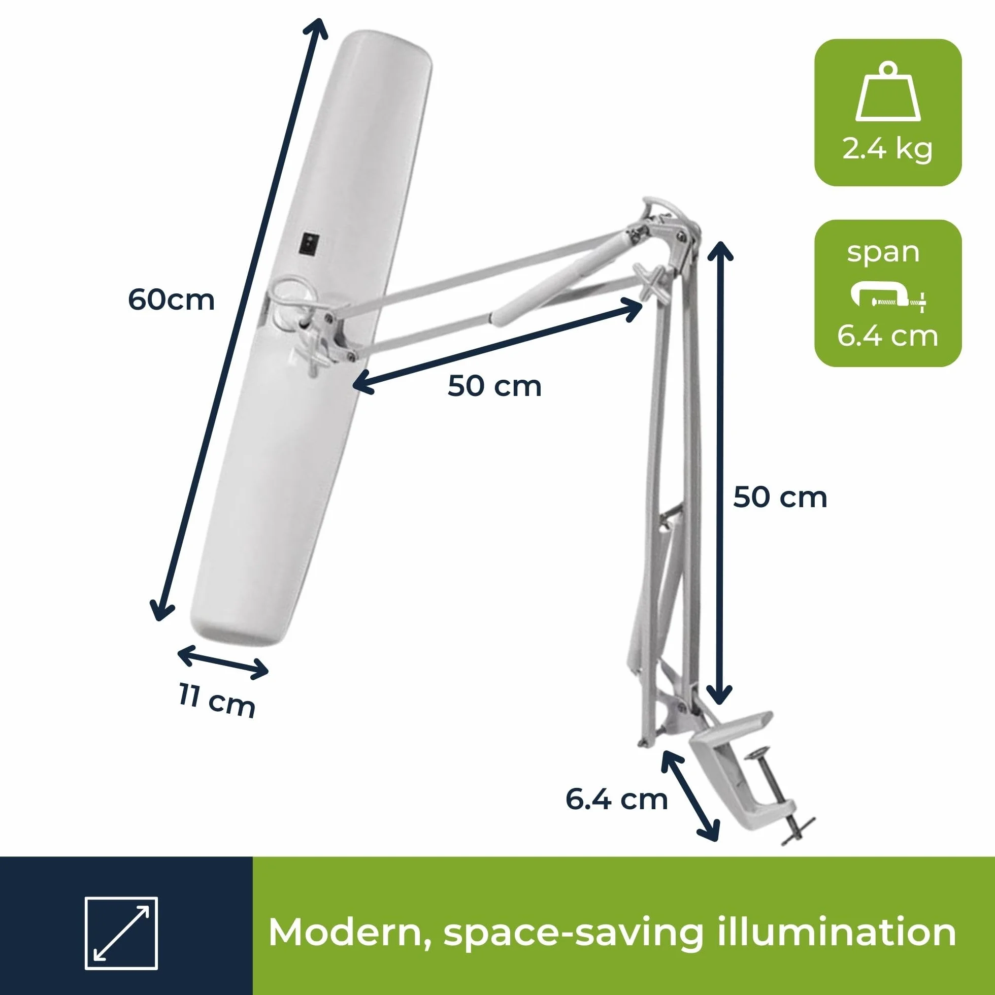 Velleman Lampka biurkowa z zaciskiem, lampa robocza TL 3x 14 W, 2700 lm, światło dzienne 6500 K, klosz 60 cm, biała do biura, hobby, manicure, szycia i prac precyzyjnych