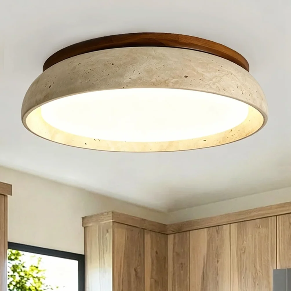 Lampa Sufitowa Wabi-Sabi Naturalny Trawertyn Oświetlenie Sufitowe LED 3 Kolory Regulowane Oprawa Sufitowa Nowoczesna Kształt Miski Do Sypialni Salonu Jadalni Lampa Korytarzowa(43cm)