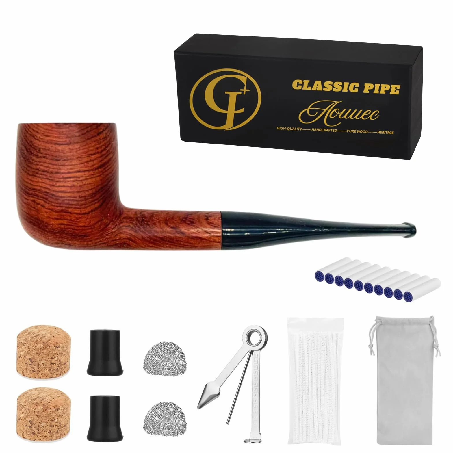 Zestaw fajek do tytoniu z drewna palisandrowego, 9mm filtrów, akcesoria