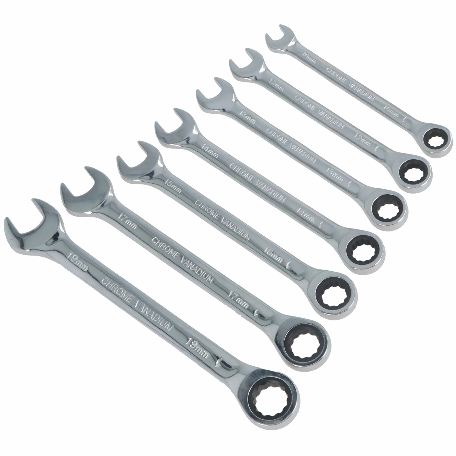 AB Tools Zestaw kluczy płasko-oczkowych metrycznych z grzechotką, 72 zęby, bi-sześciokątny, 8-19 mm, 8 szt