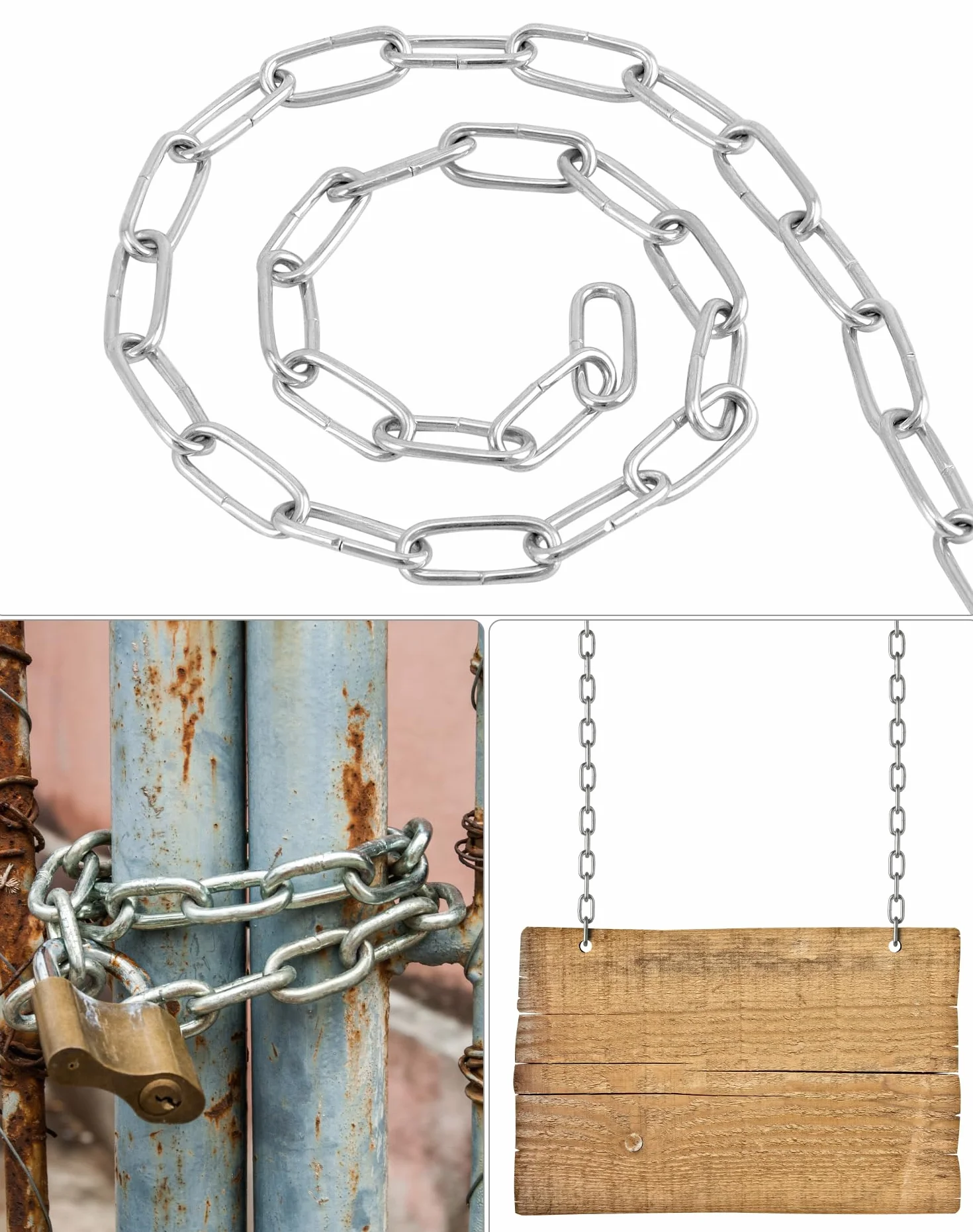 QWORK® Łańcuch ze stali ocynkowanej - Ø 2 mm - 5 m - odporny na rdzę - na sznurek do bielizny/wiszące rośliny/łańcuszek dla psa/zapięcie rowerowe/dekoracja DIY