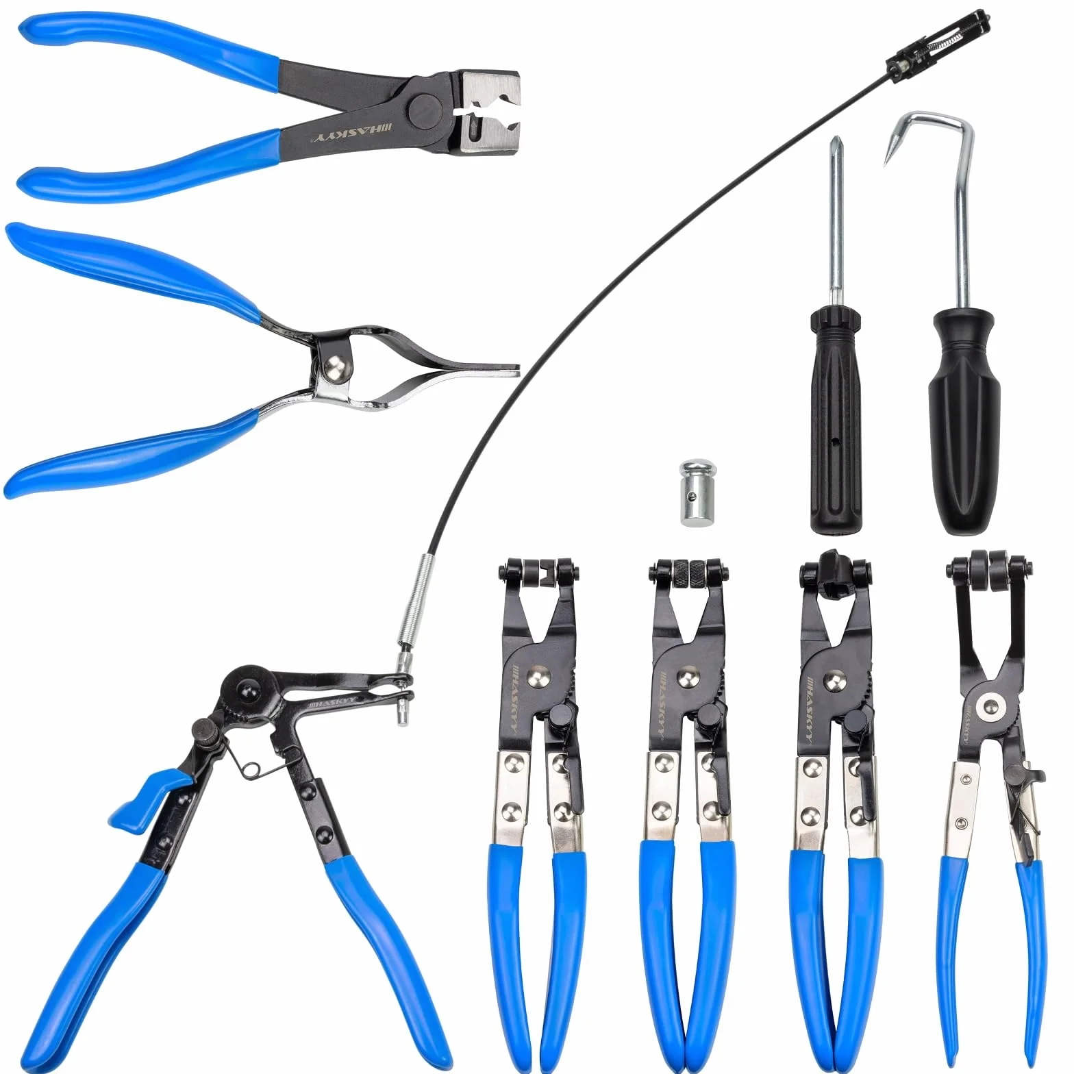 HASKYY 11-częściowy zestaw szczypiec zaciskowych do węża, w zestawie walizka, szczypce do zacisków węża, zestaw specjalnych szczypiec z opaską zaciskową Bowdena