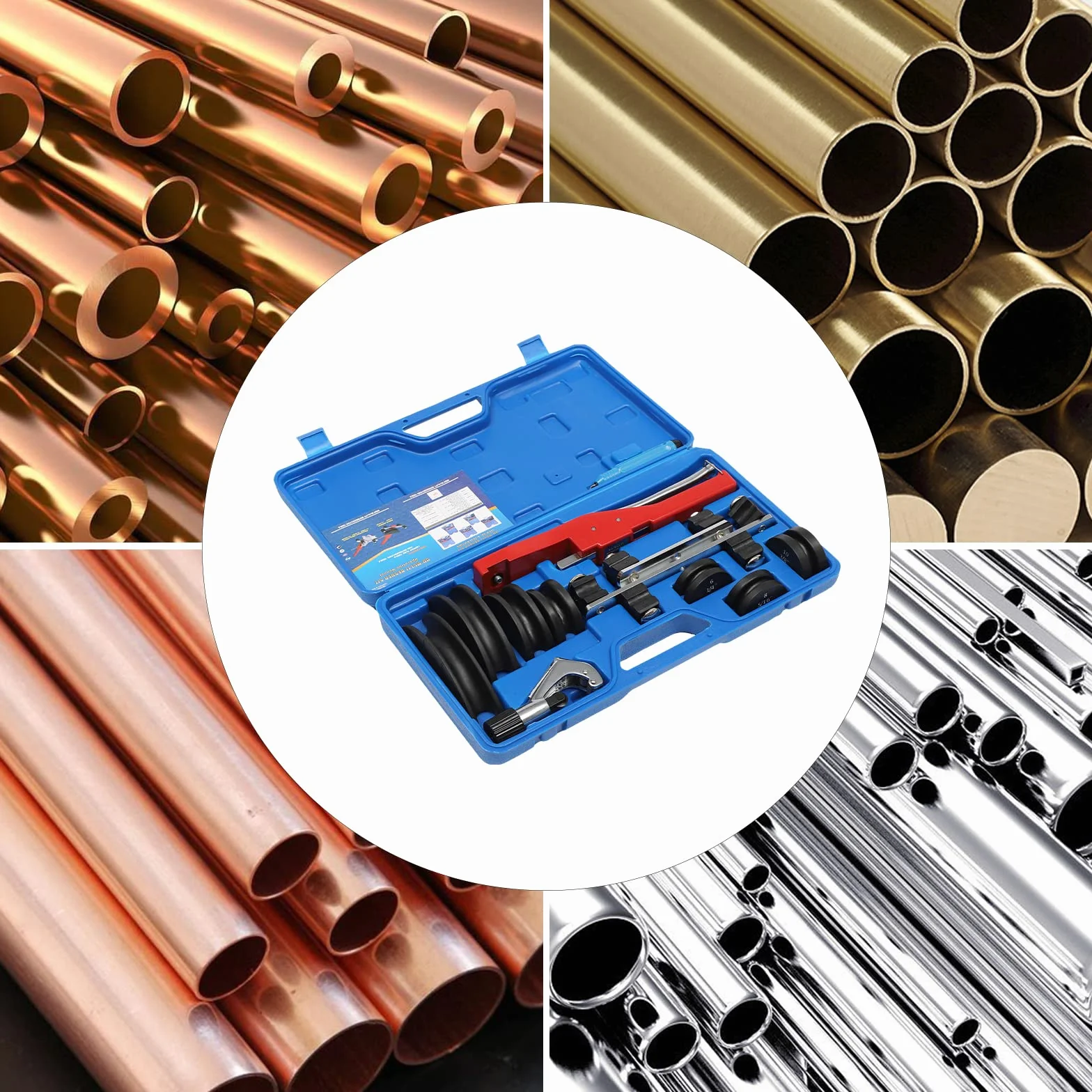 Ręczna giętarka do rur 6 – 22 mm, giętarka do rur z 7 głowicami zginającymi do 90°, giętarka ręczna, do rur aluminiowych, miedzianych i z tworzywa sztucznego