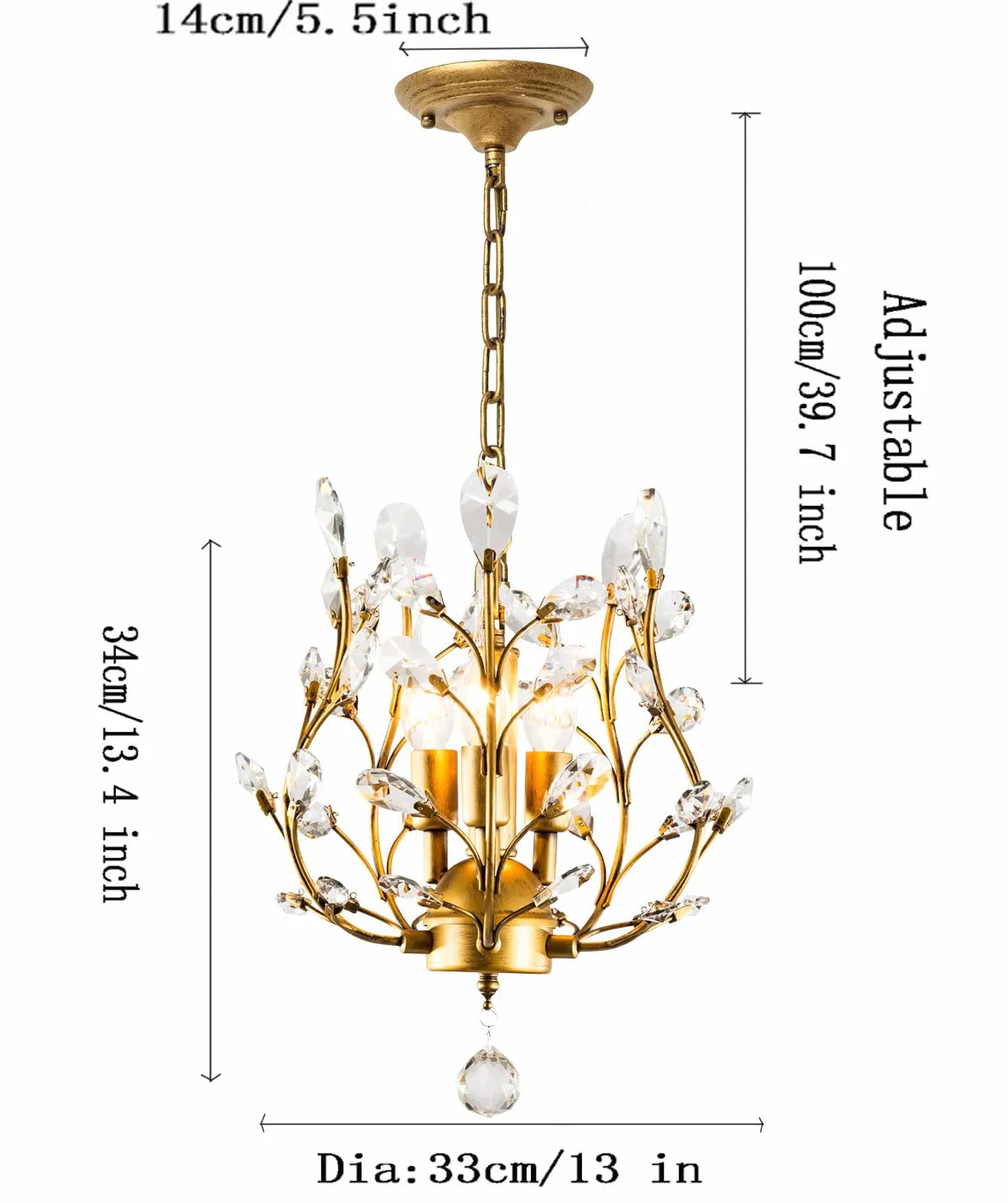 Ganeed Kryształowe żyrandole K9 Crystal Pendant Light Chandelier Lighting Fixtures Ceiling Light for Living Room Bedroom Restaurant Hallway Gold 3 Lights