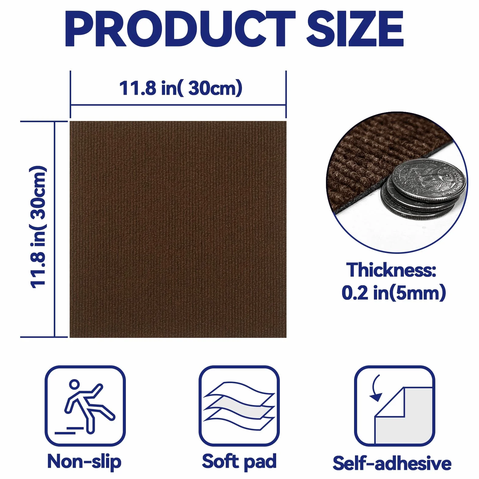CUCOS Samoprzylepne płytki dywanowe, 30 x 30 cm, dywan dywanowy, łatwy do przycięcia, miękki dywan do salonu, biura i kuchni – 30 płytek w pudełku, 3 m², brązowe