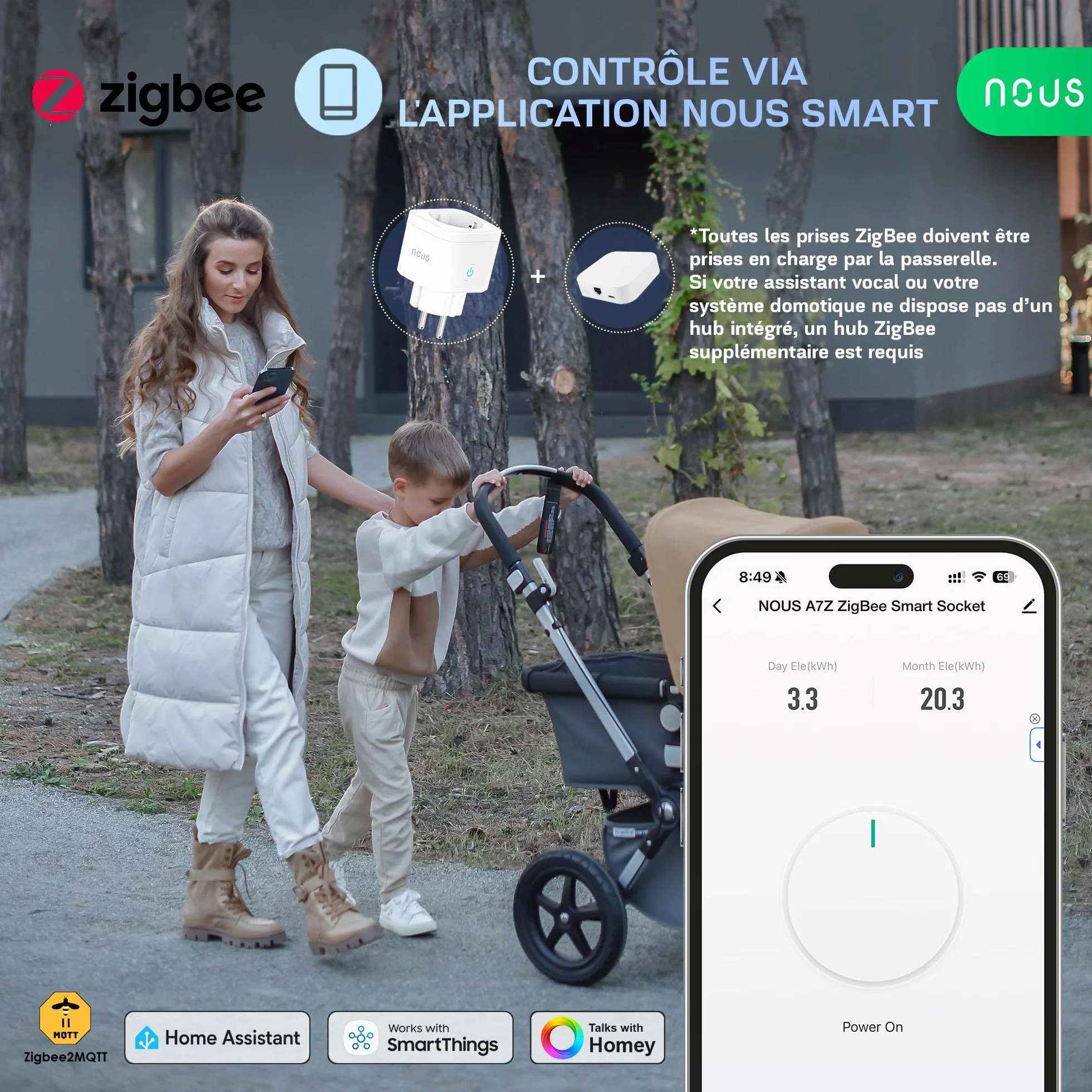 A7Z ZigBee Inteligentne Gniazdko z Monitorowaniem Energii, 16A, Sterowanie za Pomocą Aplikacji i Głosu, Timer, Kompatybilne z Alexa,Google Home,Home Assistant,Tuya, Wymagany Hub ZigBee, 4Pack