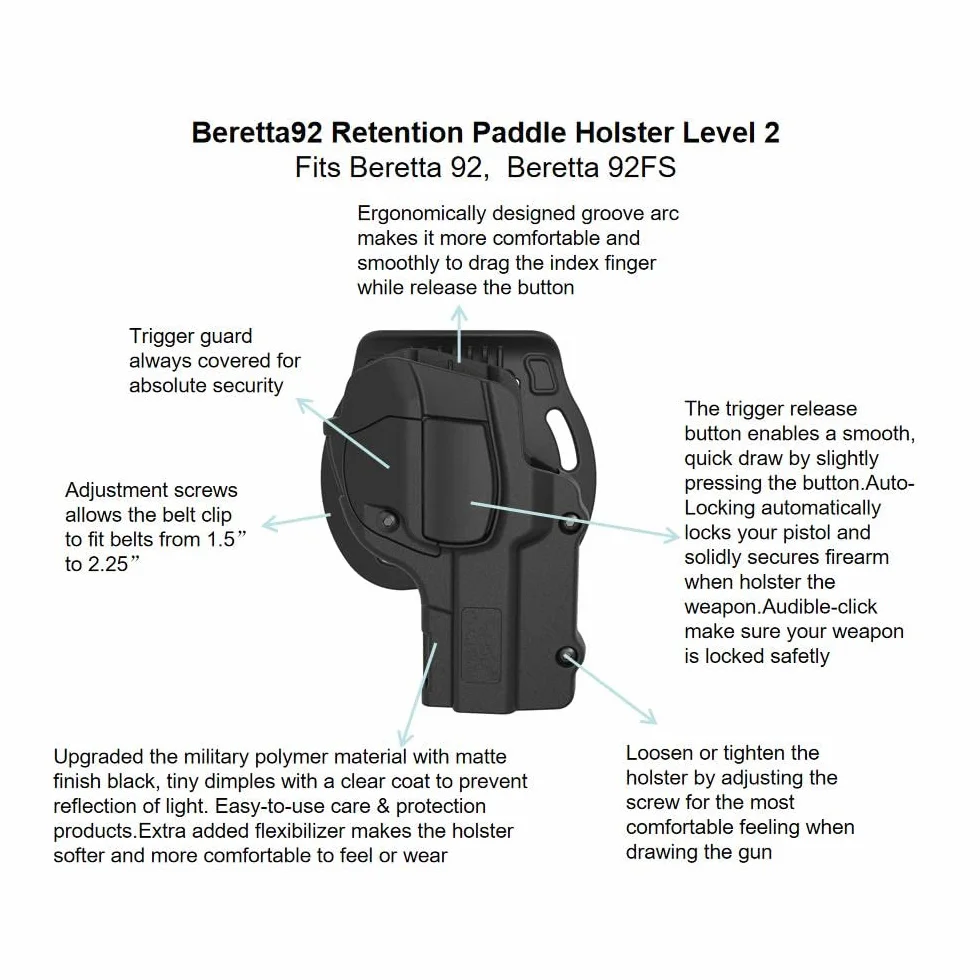 Beretta 92fs 98fs kabury na broń, praworęczne, czarne, taktyczna kabura zewnętrzna