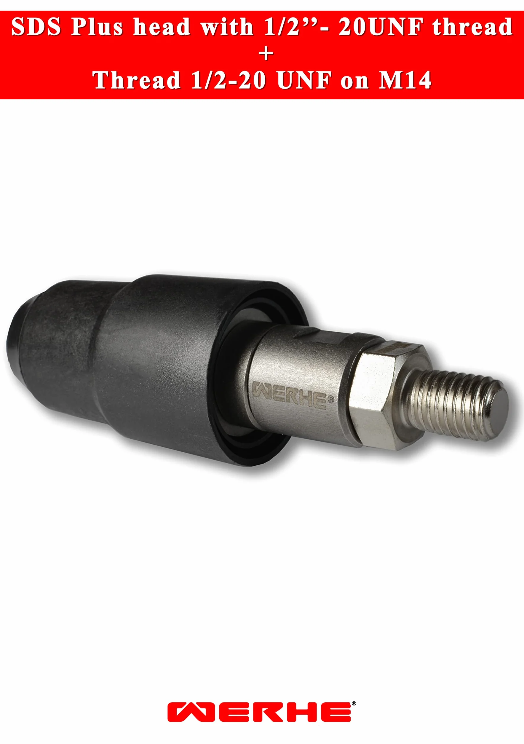UNF WERHE adapter uchwytu wiertarskiego SDS Plus na 1/2-20 | do wiertarek udarowych, metal, tworzywo sztuczne, szerokość 42 mm, długość 102 mm, 380 g, szybka wymiana, klucz standardowy