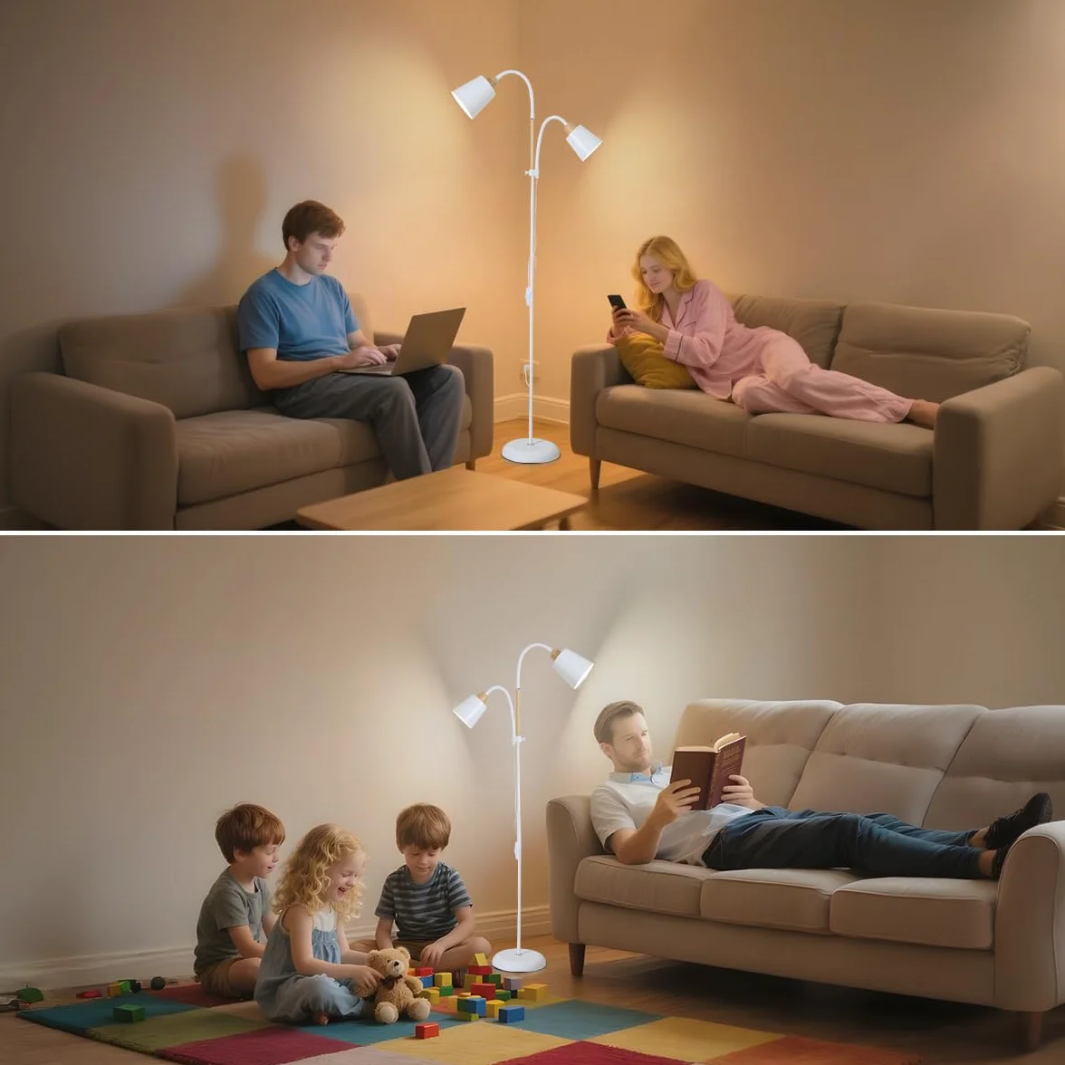 Lampa podłogowa YOYO z lampką do czytania | Gniazdo E27 maks. 60 W (Biały)