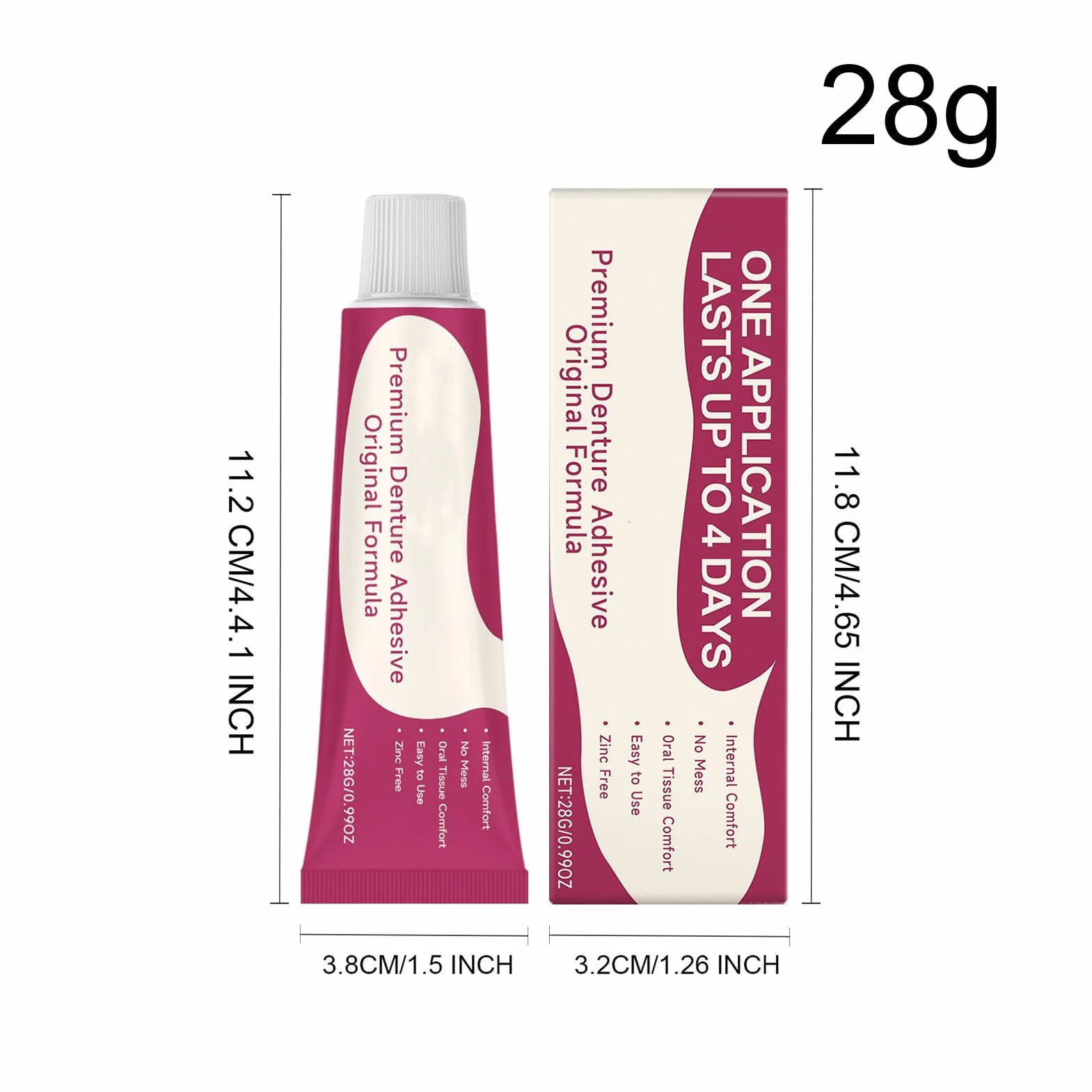 Klej do protez, 28 g, klej samoprzylepny do sztucznych zębów, naturalny klej do protez, do podróży, sklepu, na kemping i do codziennej rutyny
