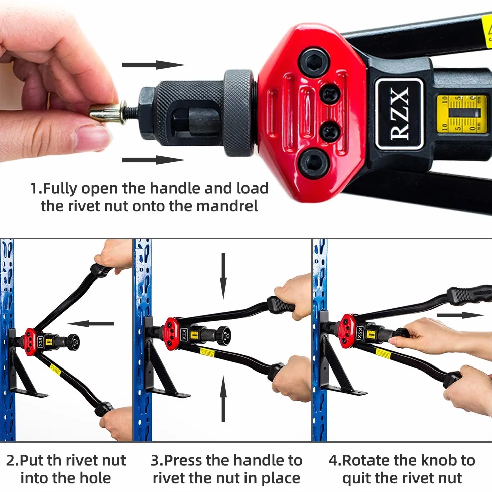 Nitownica Nakrętka Ręczna 40,6 cm Zestaw 12 Trzpieni M3 M4 M5 M6 M8 M10 M12 10-24 1/4-20