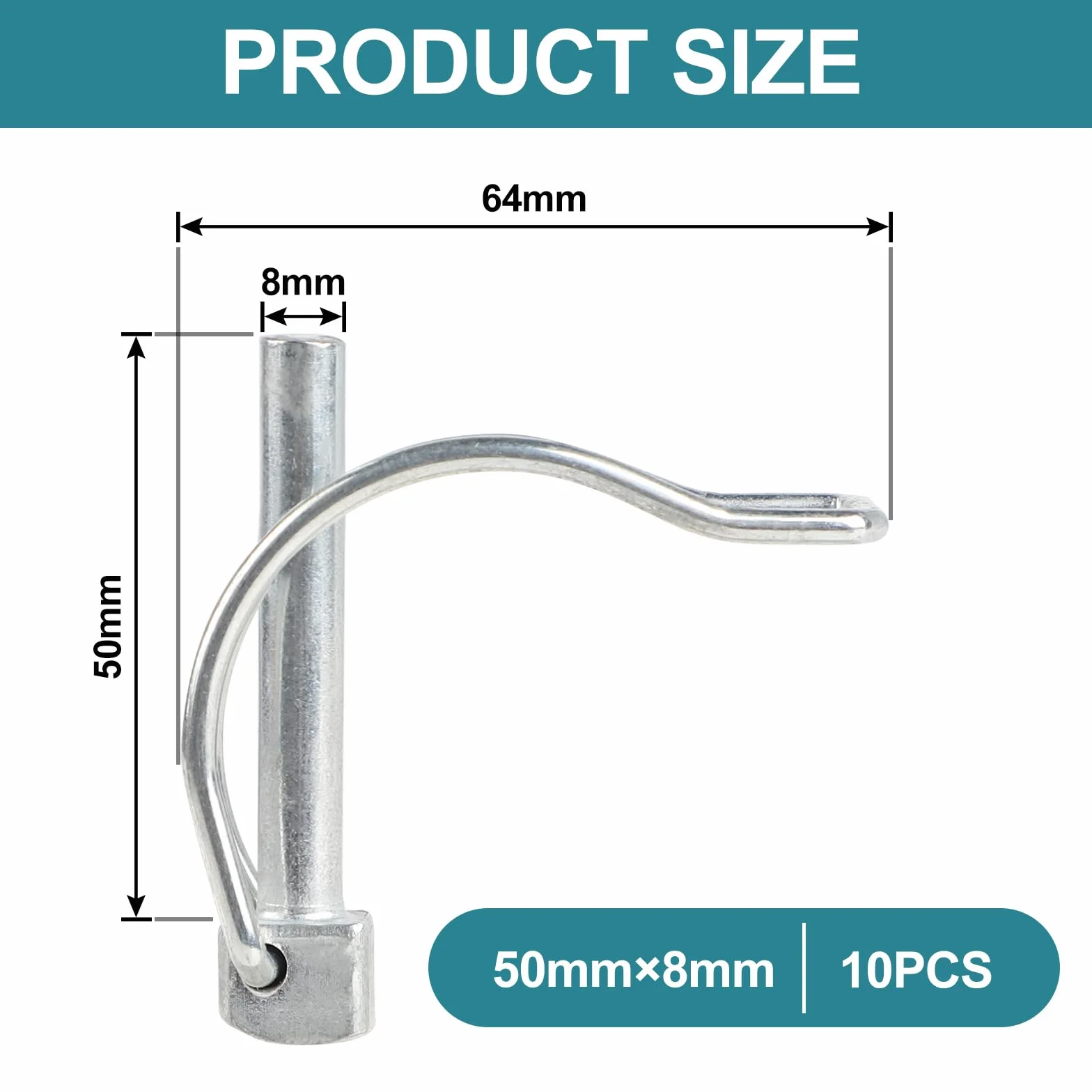 10 sztuk kołków blokujących 8 x 50 mm, kołki blokujące do przyczep, kołek blokujący typu D, stal węglowa ocynkowana