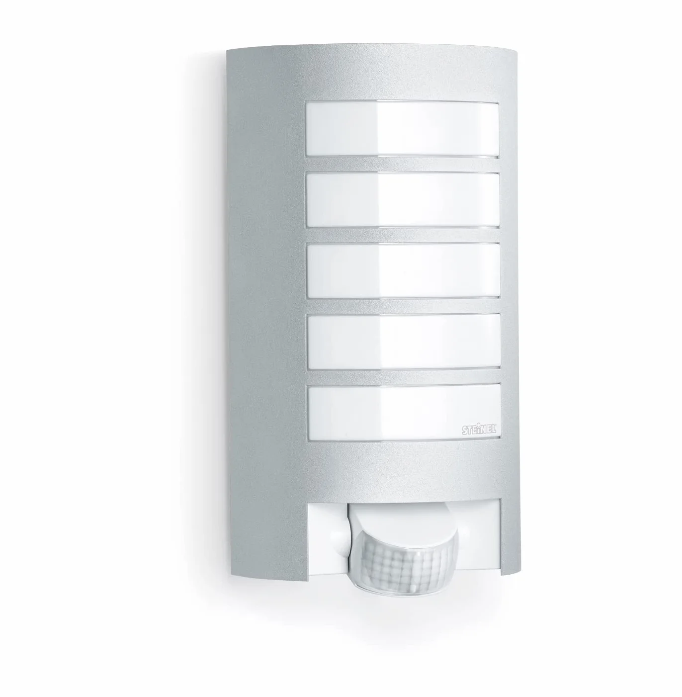 Steinel Lampa zewnętrzna L 12 S srebrna, czujnik ruchu 180°, zasięg 10 m, solidna aluminiowa osłona, E27, maks. 60W, kinkiet