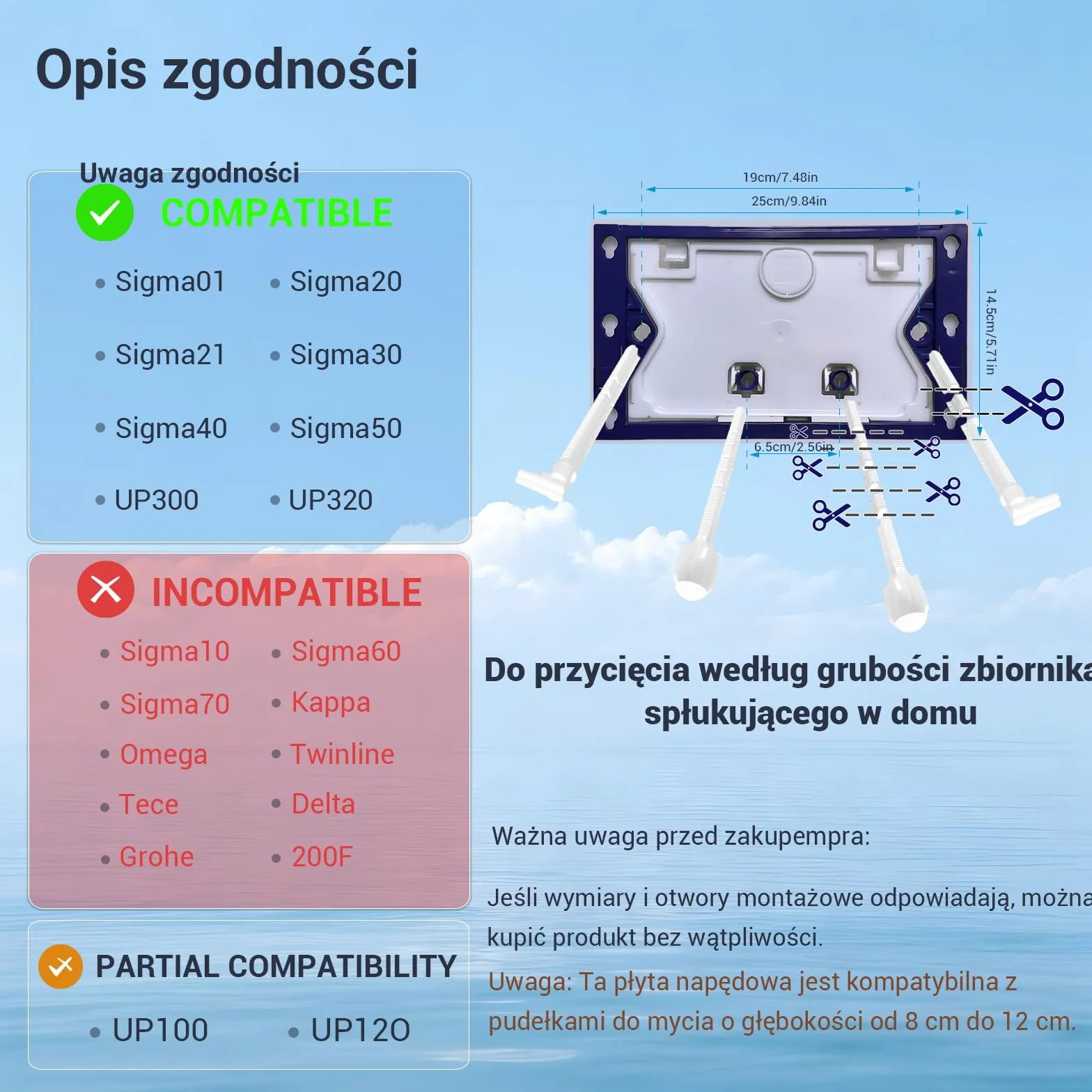 WC Płyta aktywacyjna z zestawem klapy spuszczającej i ramą montażową, kompatybilna z Geberit Sigma, UP300 i UP320, z podwójnym spuszczaniem (Kolor brązu)