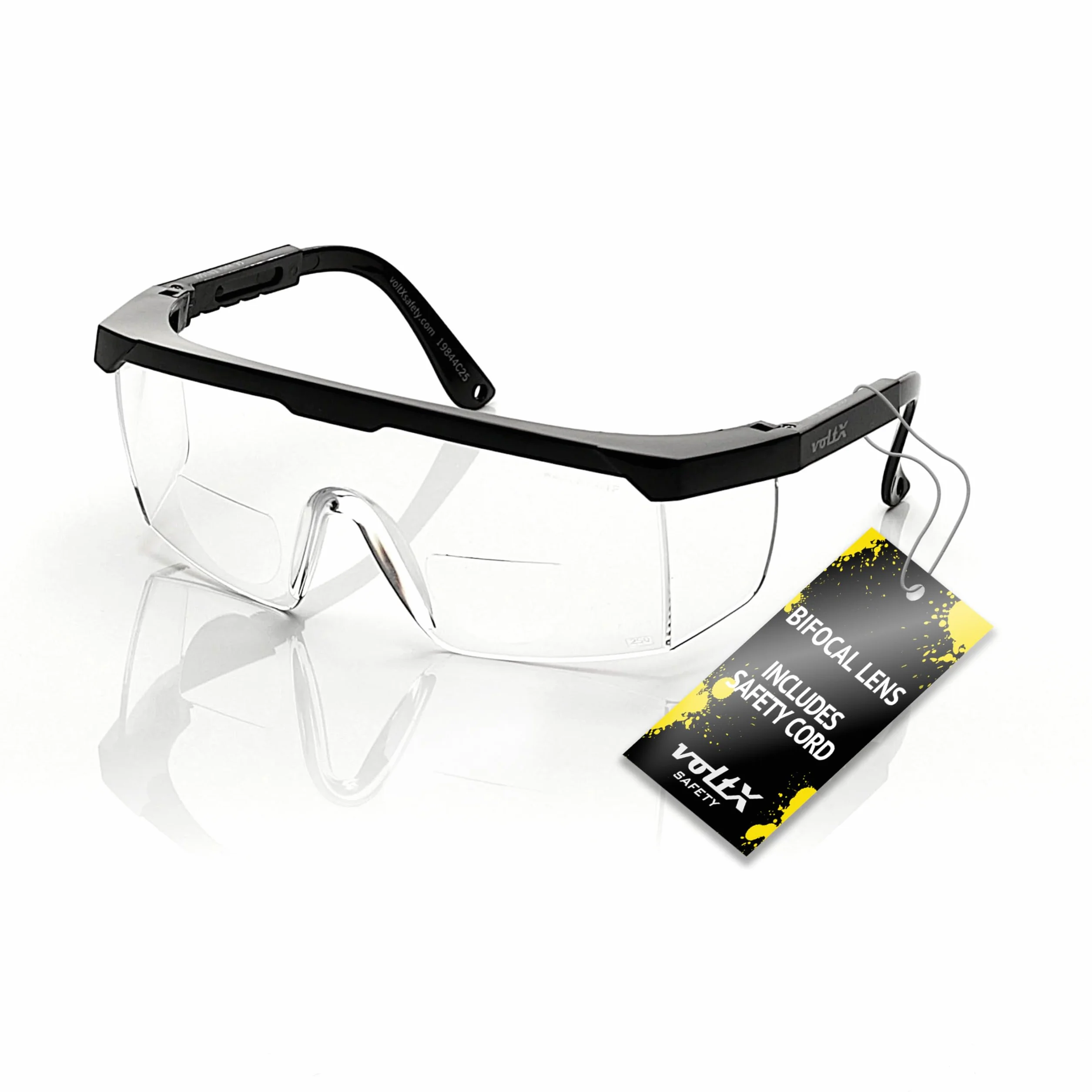 voltX Dwuogniskowe okulary ochronne "Classic" (przezroczyste +3.0 dioptrii) – certyfikat UKCA i CE EN166f – w zestawie sznurek zabezpieczający z ochroną głowy + soczewka przeciwmgielna UV400