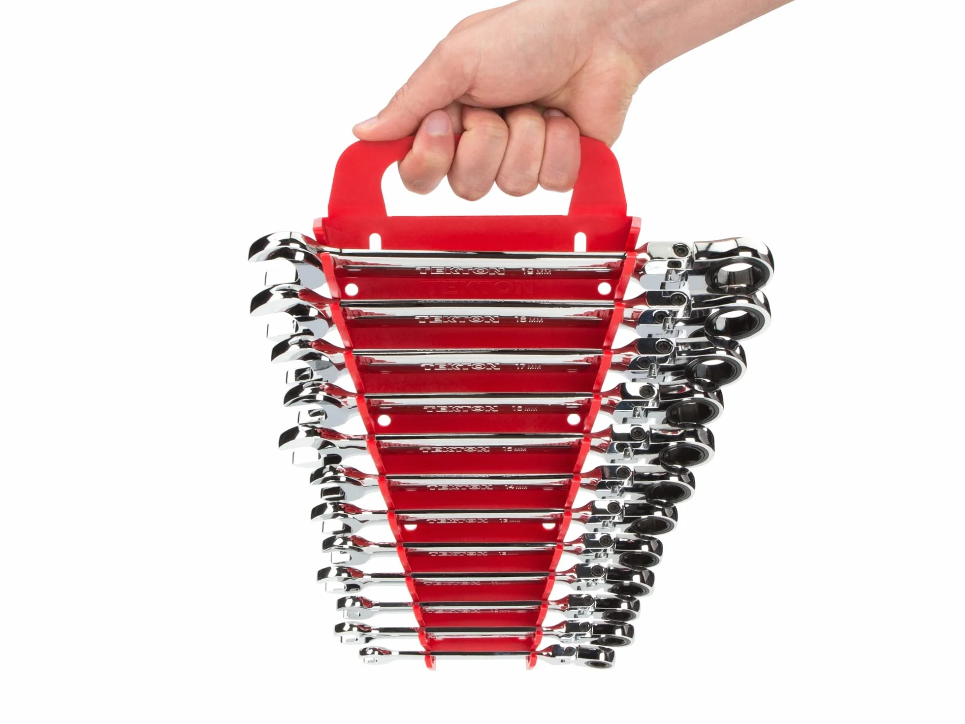 TEKTON WRN57170 zestaw kluczy płasko-oczkowych z grzechotką, metryczny, 8 mm-19 mm, 12-częściowy, srebrny
