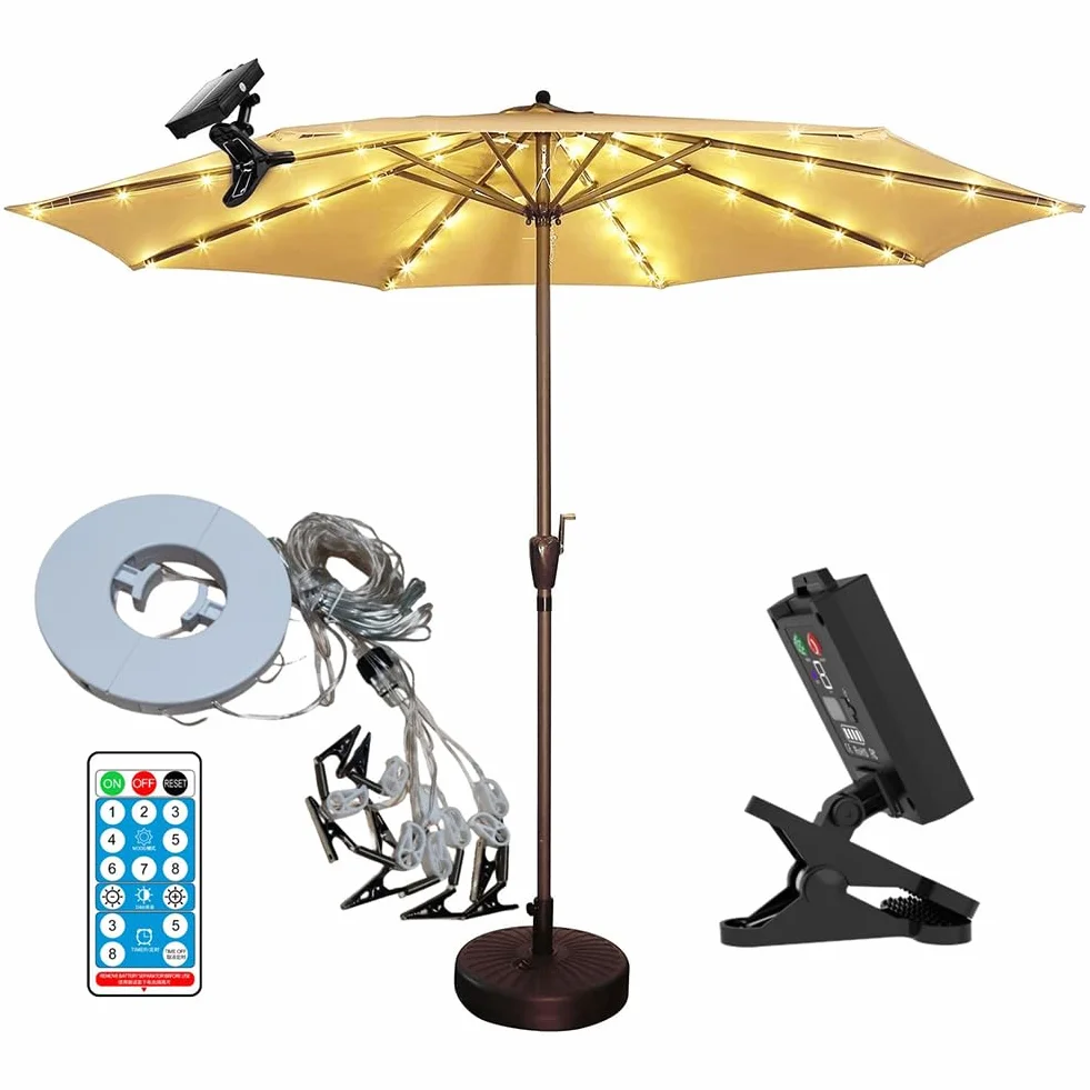 Bezprzewodowy parasol świetlny IP65, wodoodporna lampa kempingowa, 8 trybów oświetlenia, łańcuch świetlny LED, ładowany przez USB, pilot zdalnego sterowania, do namiotu plażowego, kempingu,