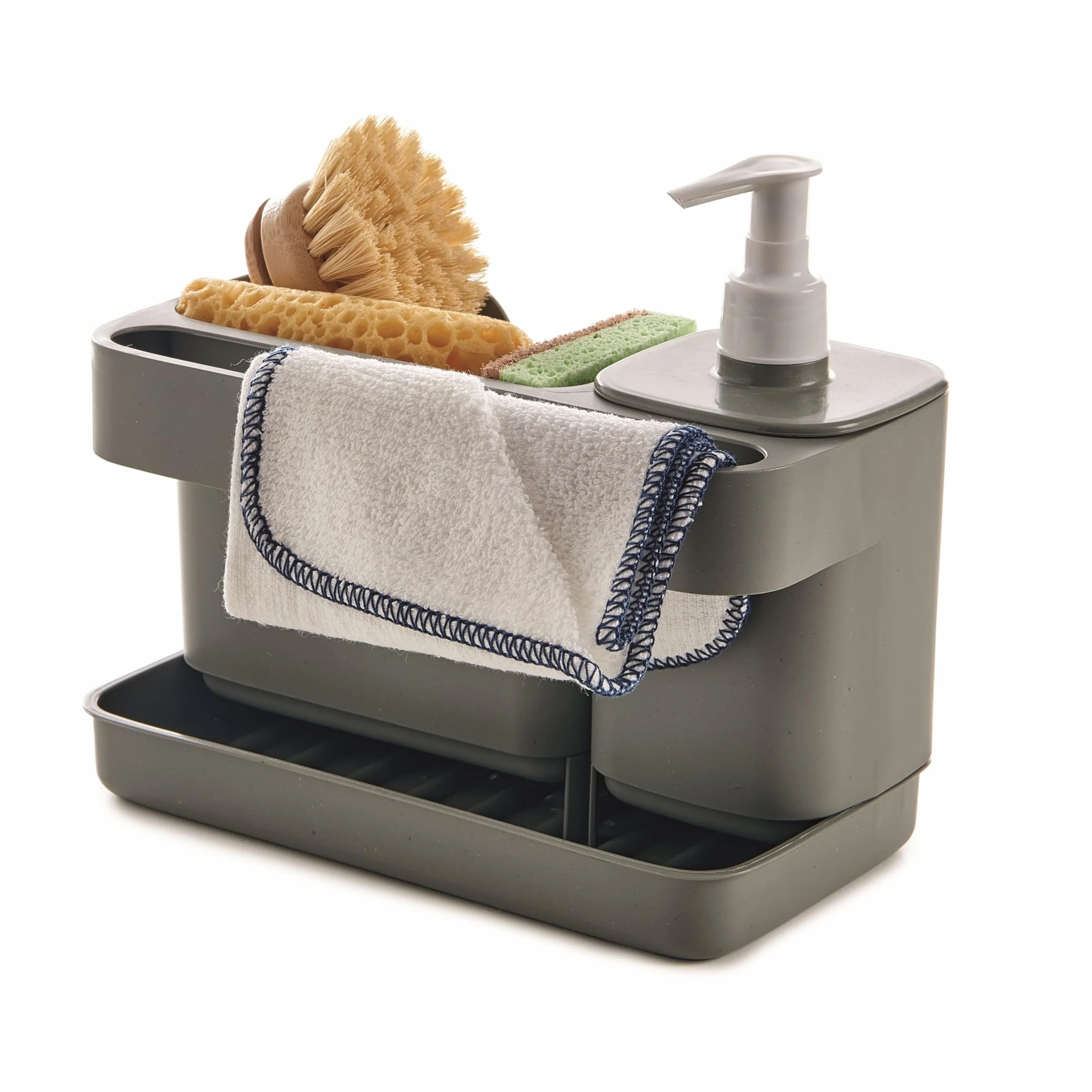Snips Riordinello szary, uchwyt na gąbkę z dozownikiem, organizer na zlew szary, pojemnik na naczynia 12L x 18W x 21H cm, wyprodukowany we Włoszech, 0% BPA i bez ftalanów