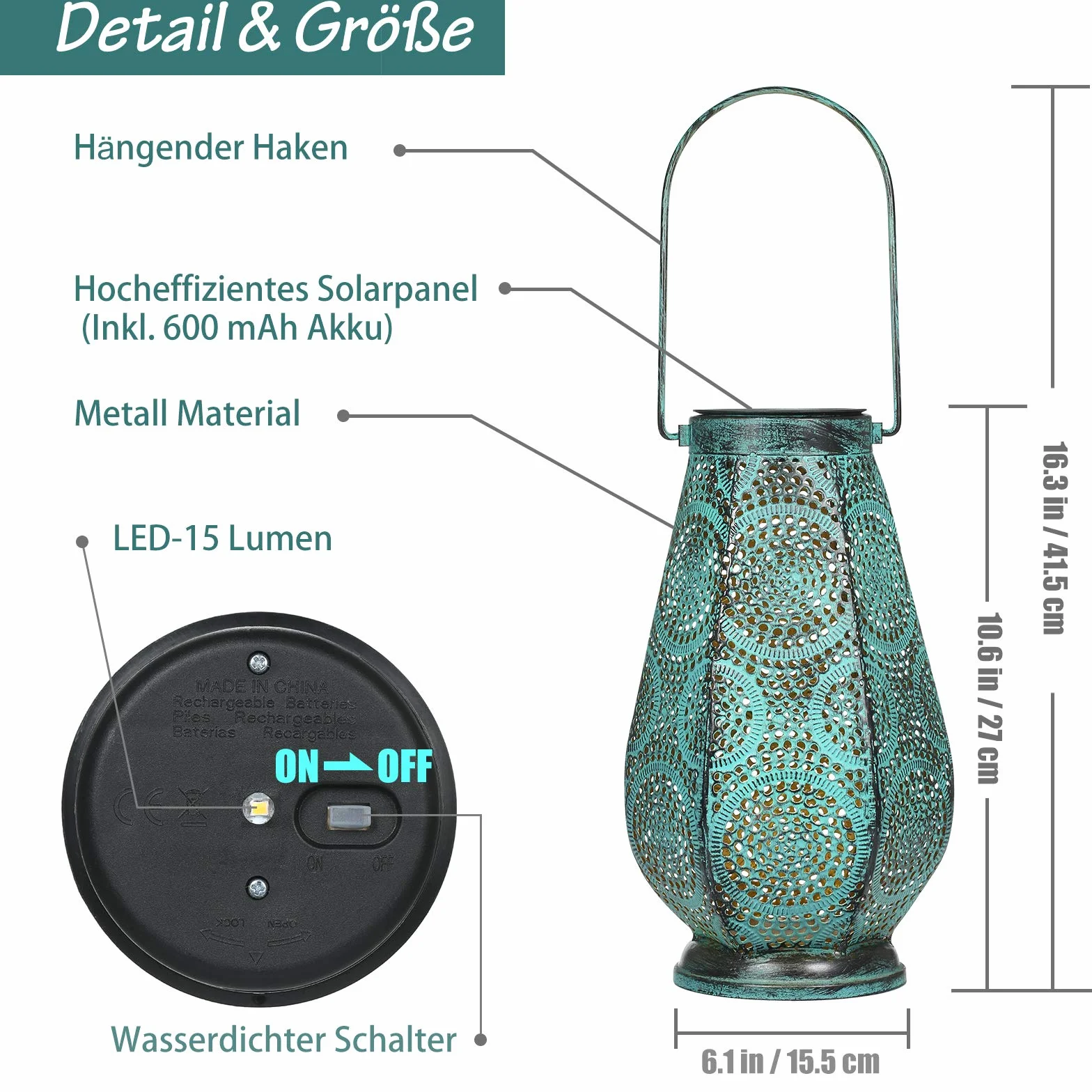 JOYCREATORsolarny duża, metalowa lampa do ogrodu, tarasu i balkonu, z IP65, wodoszczelna, idealna na Boże Narodzenie