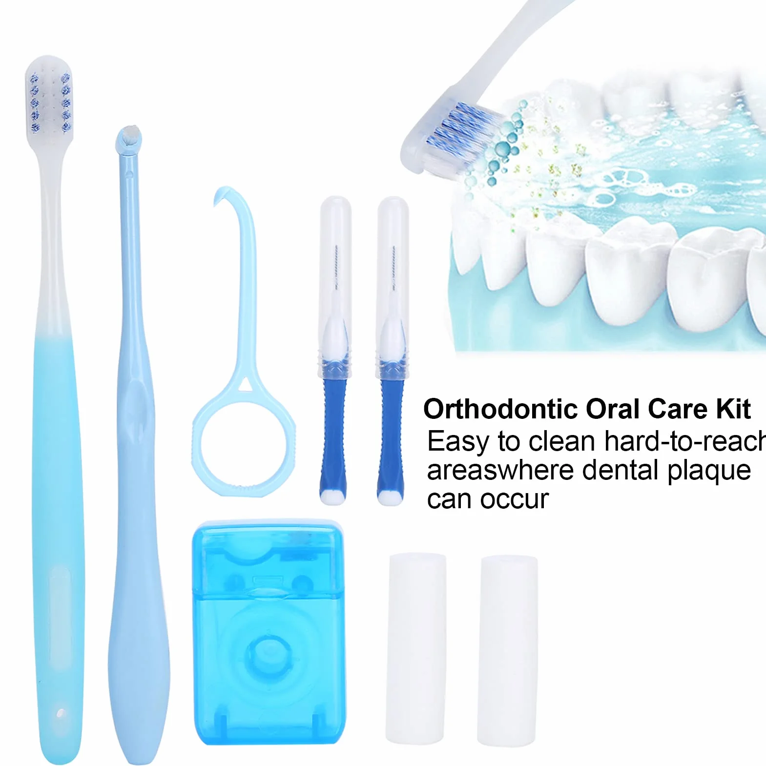 Ortodontyczny Zestaw do Pielęgnacji Jamy Ustnej do Aparatów Ortodontycznych, Przenośny Zestaw do Higieny ze Szczoteczką Międzyzębową, Nicią Dentystyczną, Woskiem Ortodontycznym, Zestawem do Czyszczeni