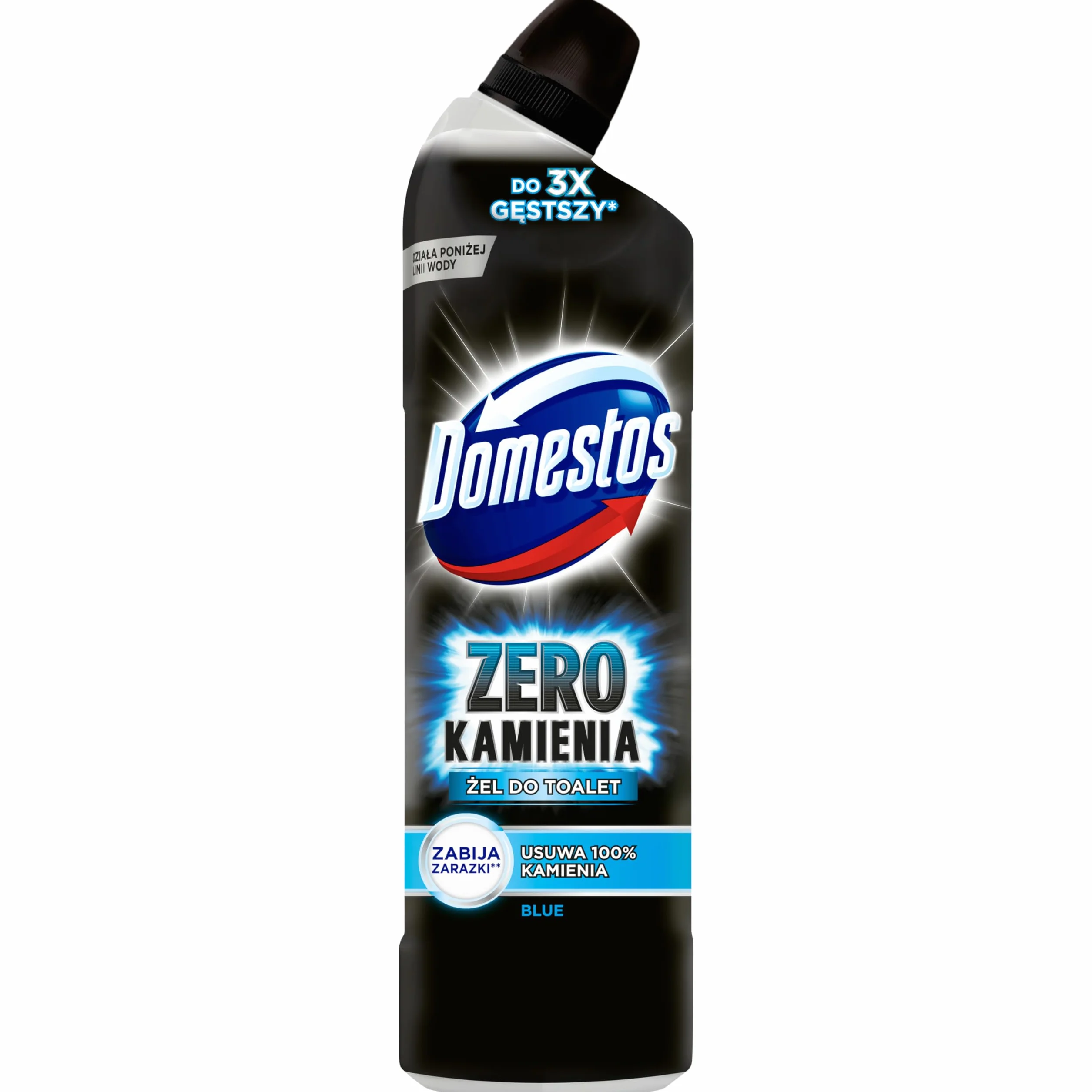 Domestos Zero Kamienia Blue Płyn do czyszczenia toalet do łazienki, odkamieniacz działający poniżej i powyżej linii wody - 750 ml