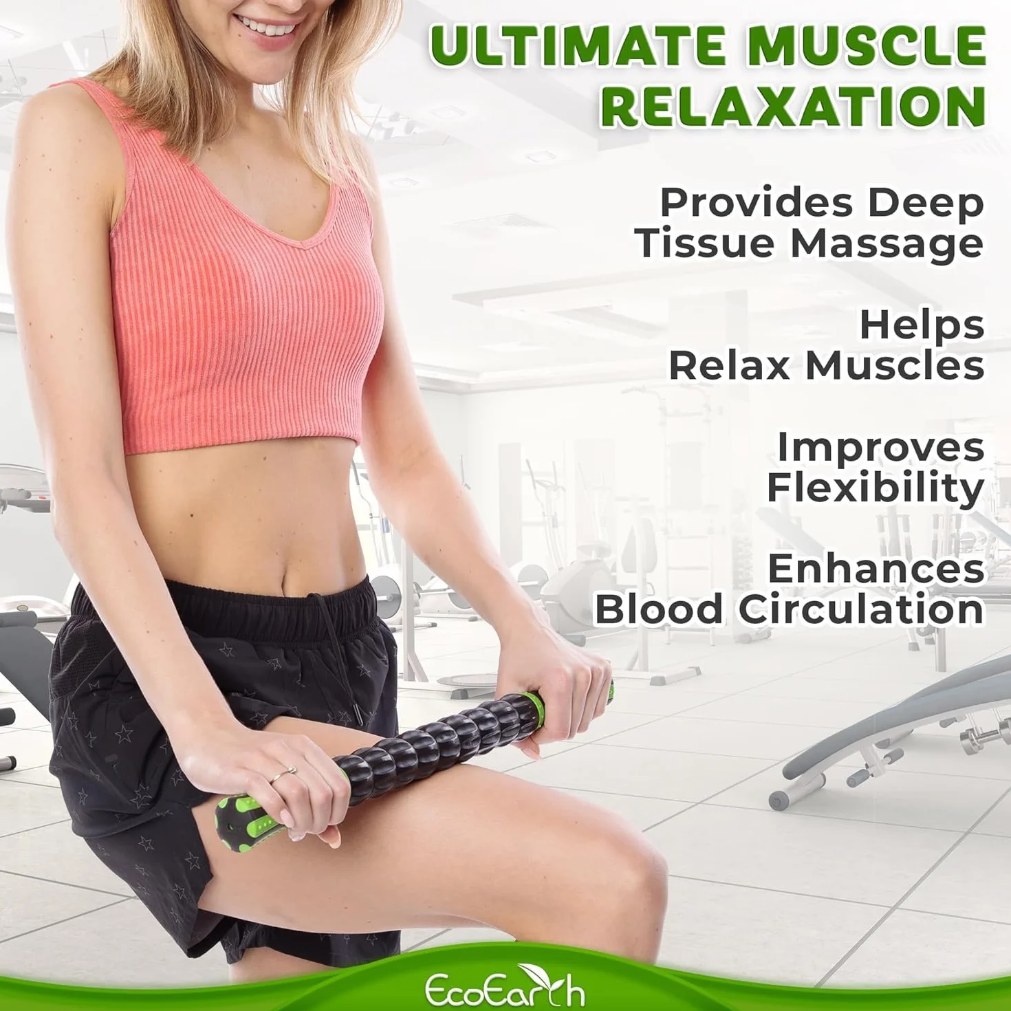 EcoEarth Muscle Roller Stick (43x4cm, 1 PK) - Lymphatic Drainage Massager for Arm, Shoulder, Back & Leg - Myofascial Release Trigger Point Fascia Massage Tool