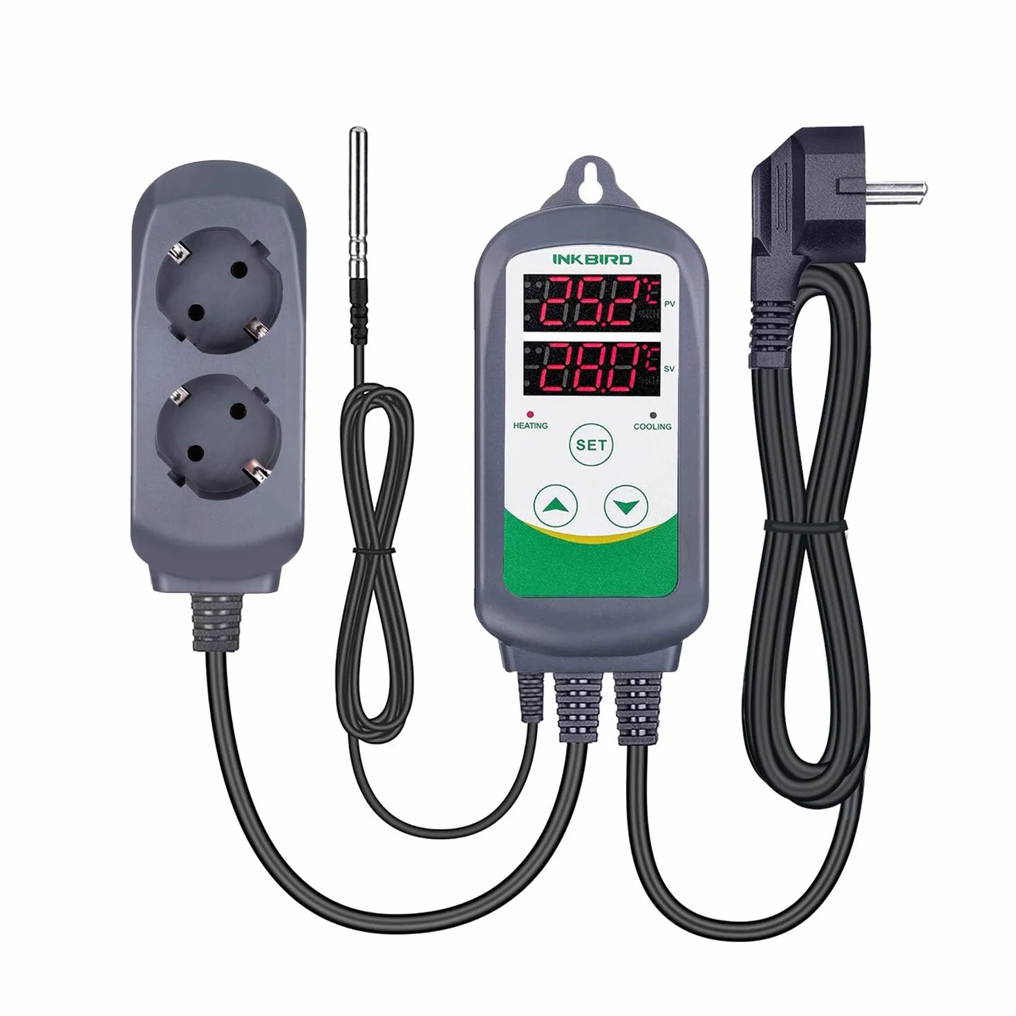 Inkbird ITC-308 Cyfrowy regulator temperatury z czujnikiem, przełącznikiem temperatury ogrzewania i chłodzenia, termostatem 230V