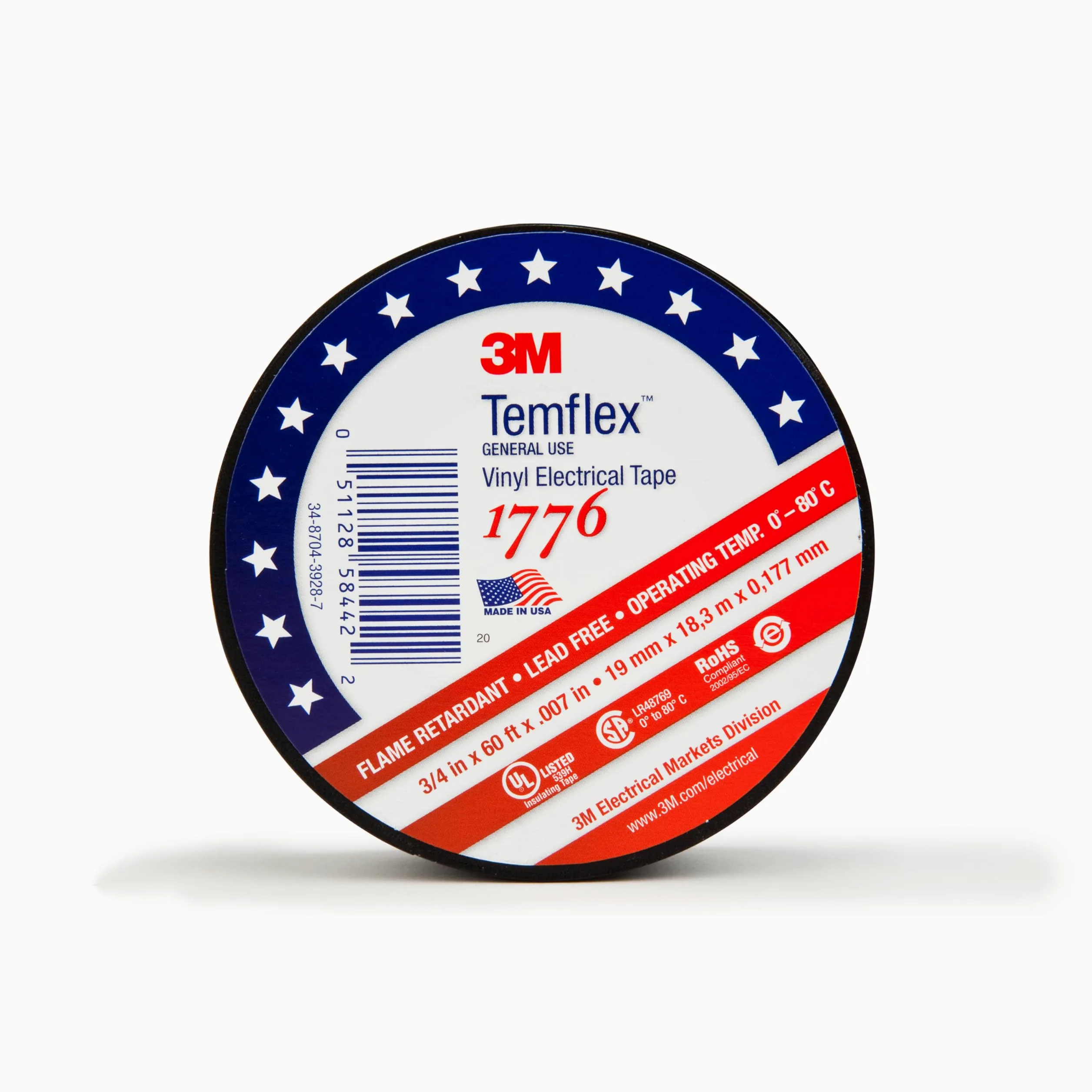 3M 1776-3/4" x 152 cm Temflex winylowa taśma elektryczna, 1776, 3/4 cala x 152 cm, czarna