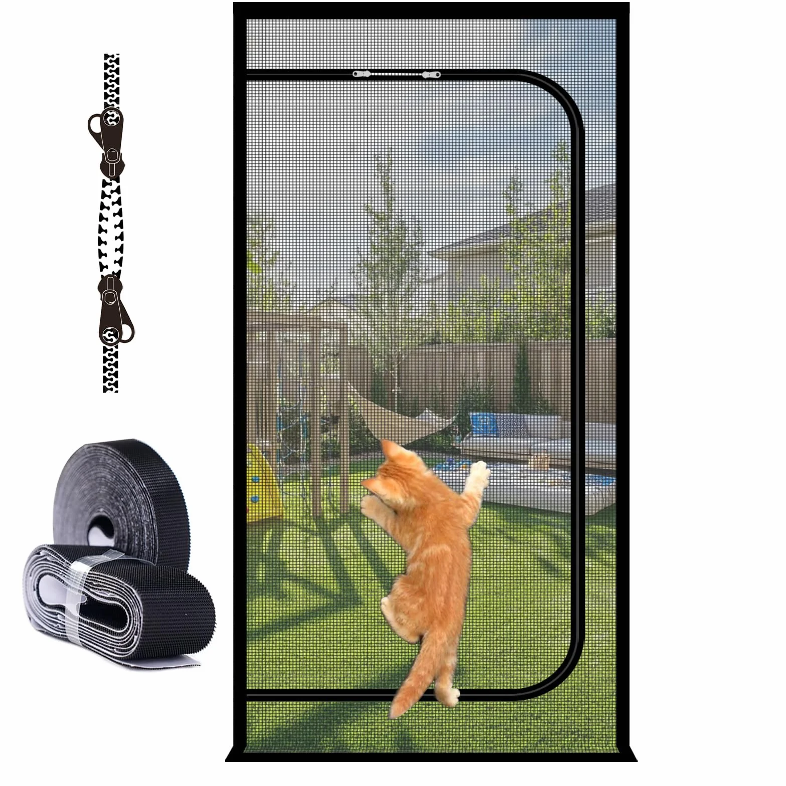 MAGICDOOR Moskitiera na drzwi z zamkiem błyskawicznym 105 x 245 cm czarna odporna na zarysowania