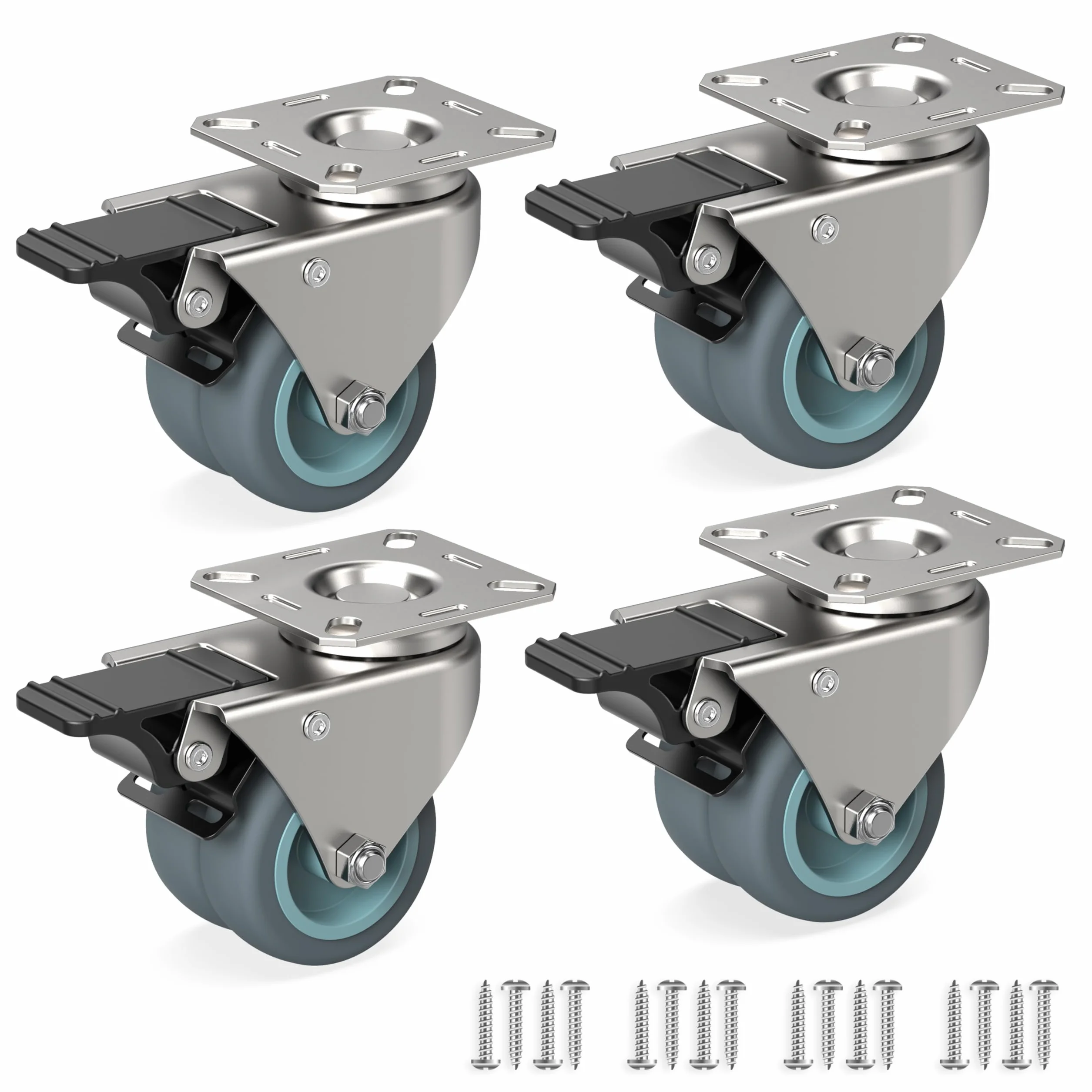RAVN HAMAN 4X Heavy Duty Castor Wheels 50mm - Trolley Furniture Swivel Casters with Brake - Grass and Sand Suitable - 75mm Total Height - Industrial Castors up to 400kg
