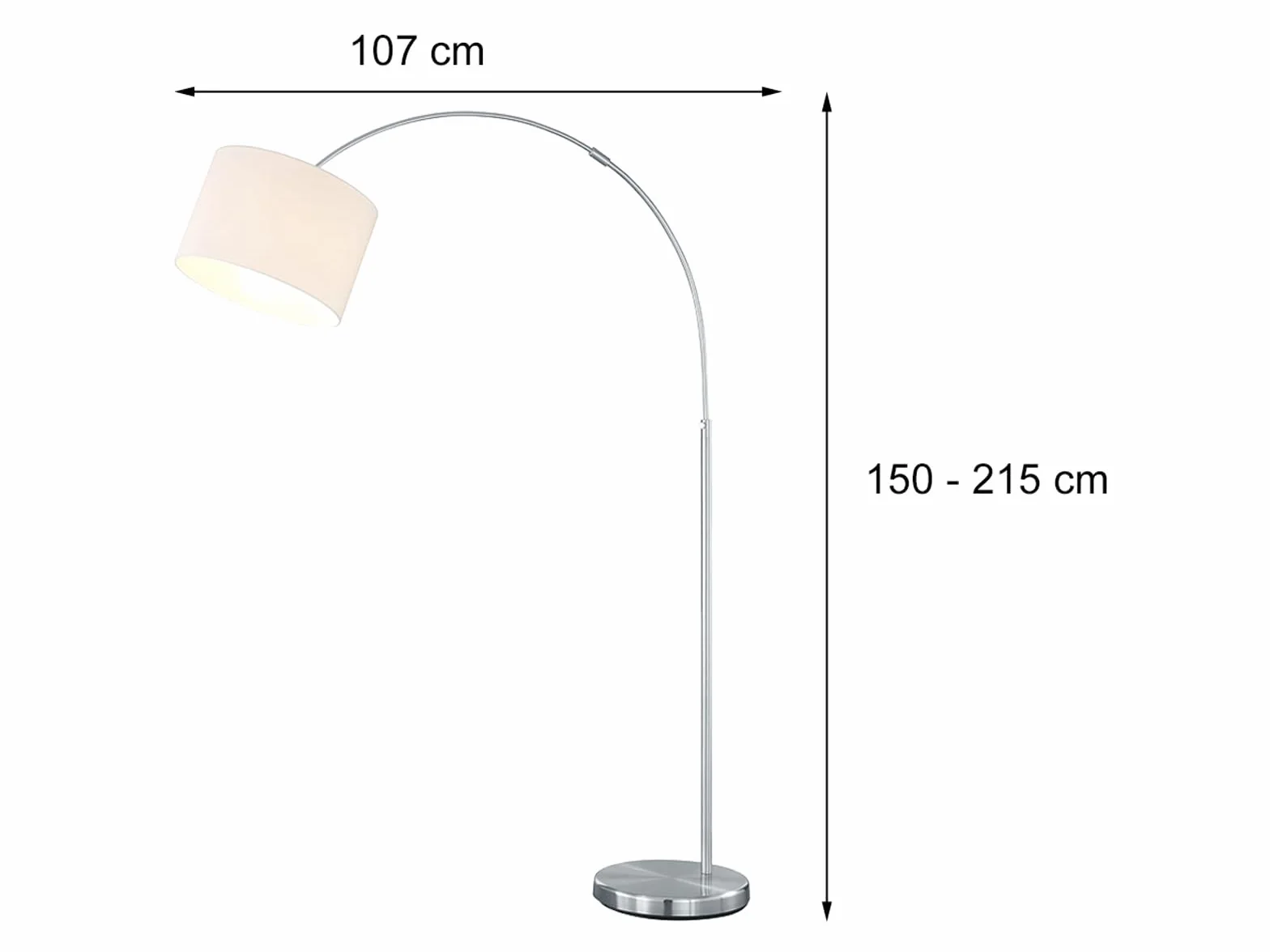 meineWunschleuchte Lampa łukowa z regulacją wysokości z abażurem z materiału w kolorze białym, maks. wysokość 215 cm
