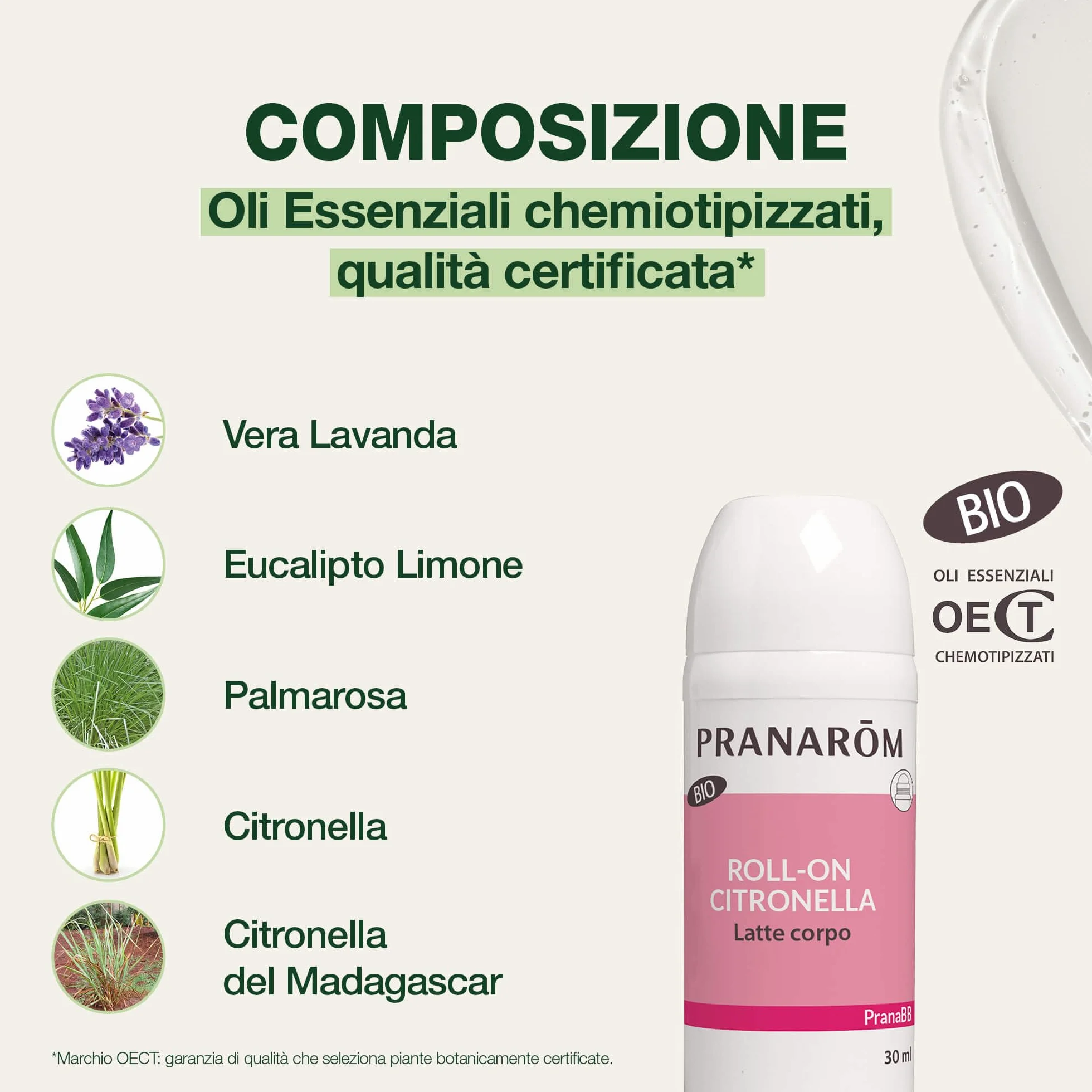 Pranarôm PranaBB Roll-on Citronela, Leche Corporal BIO, Protección Natural para bebe, 30 ml