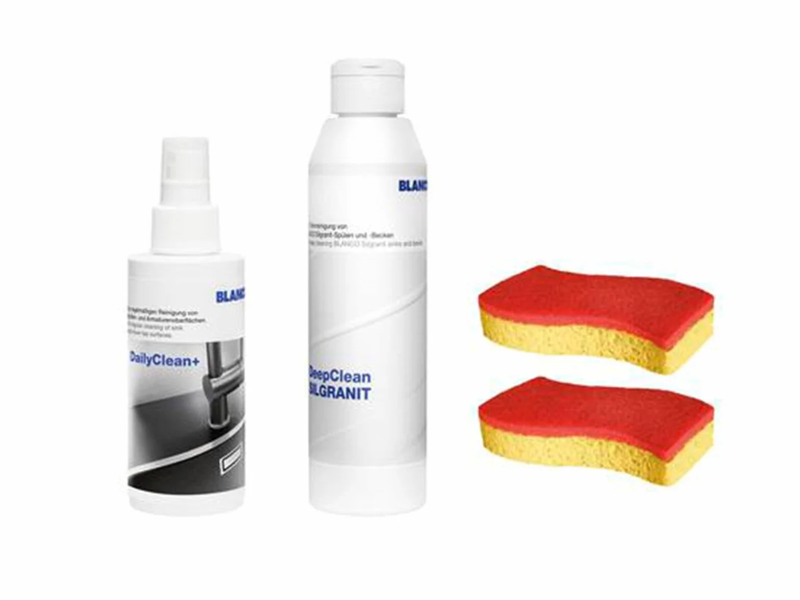 BLANCO DeepClean zestaw silgranitowy | środek czyszczący i pielęgnacyjny do zlewozmywaków silgranitowych | All-in-One zestaw do czyszczenia (DailyClean+DeepCleanSILGRANIT + gąbka Spontex),